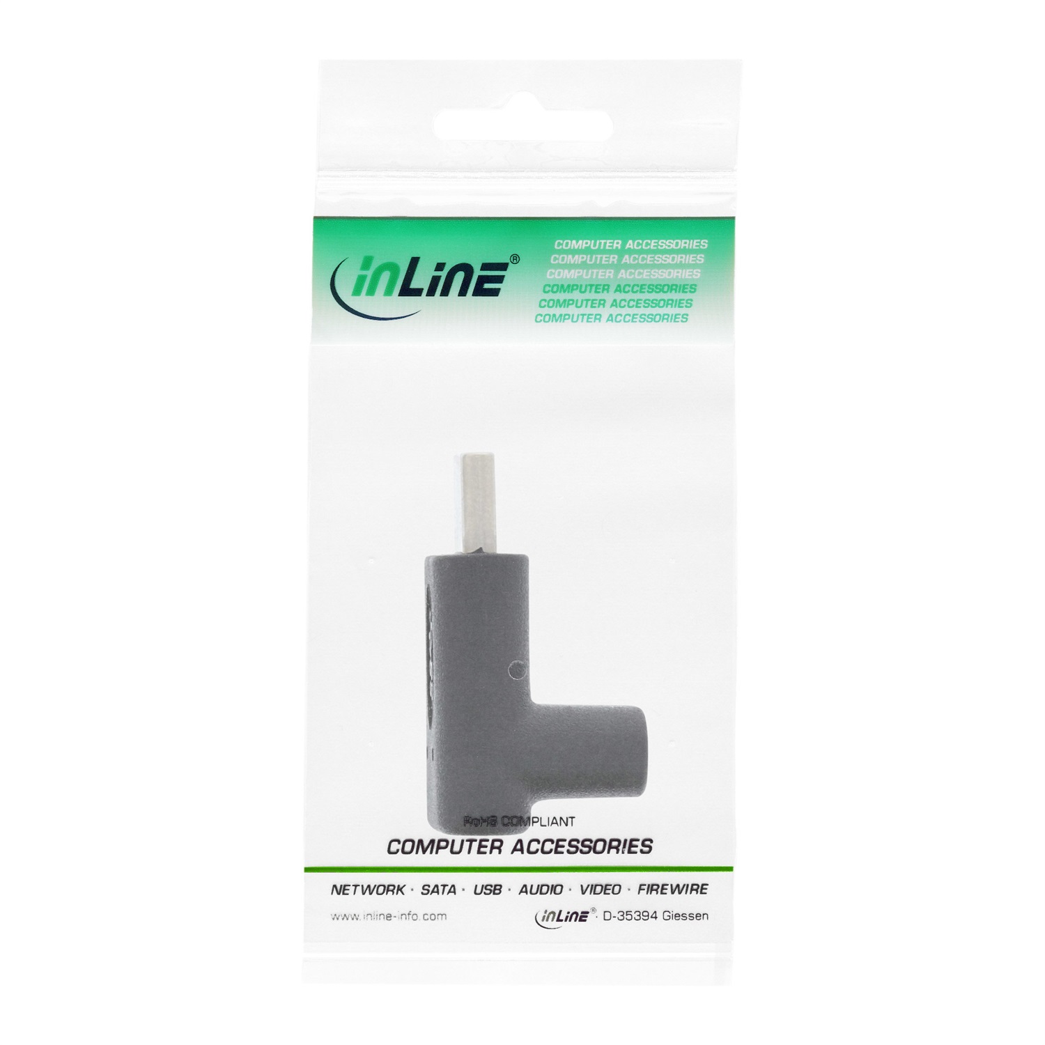 InLine Adattatore USB 3.1, Tipo C Maschio a Femmina, Angolato 90° (Superiore/Inferiore), Nero