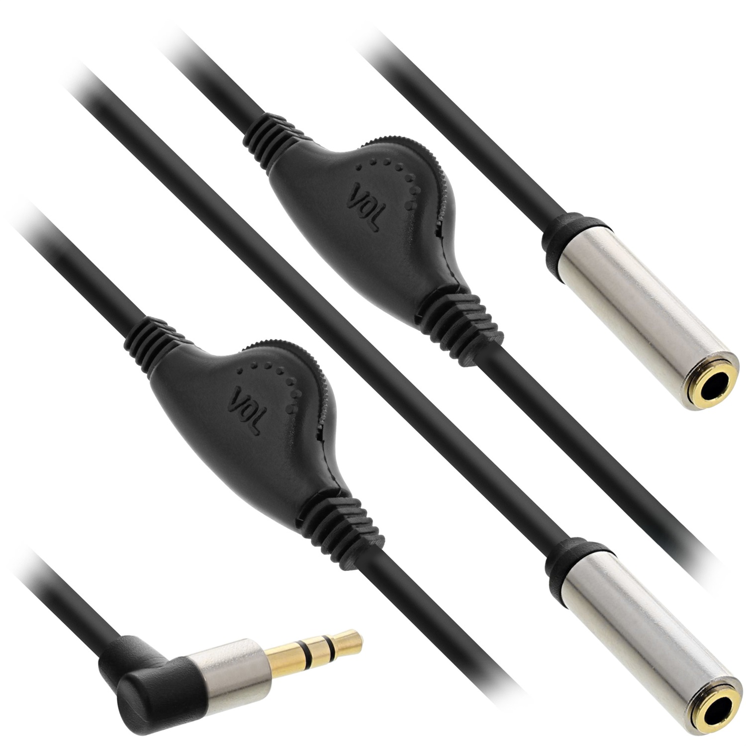 InLine 99253A - Cavo Audio a Y Slim, 1x Jack Maschio 3,5mm a 2x Jack Femmina 3,5mm con Controllo del Volume, Lunghezza 0,25m
