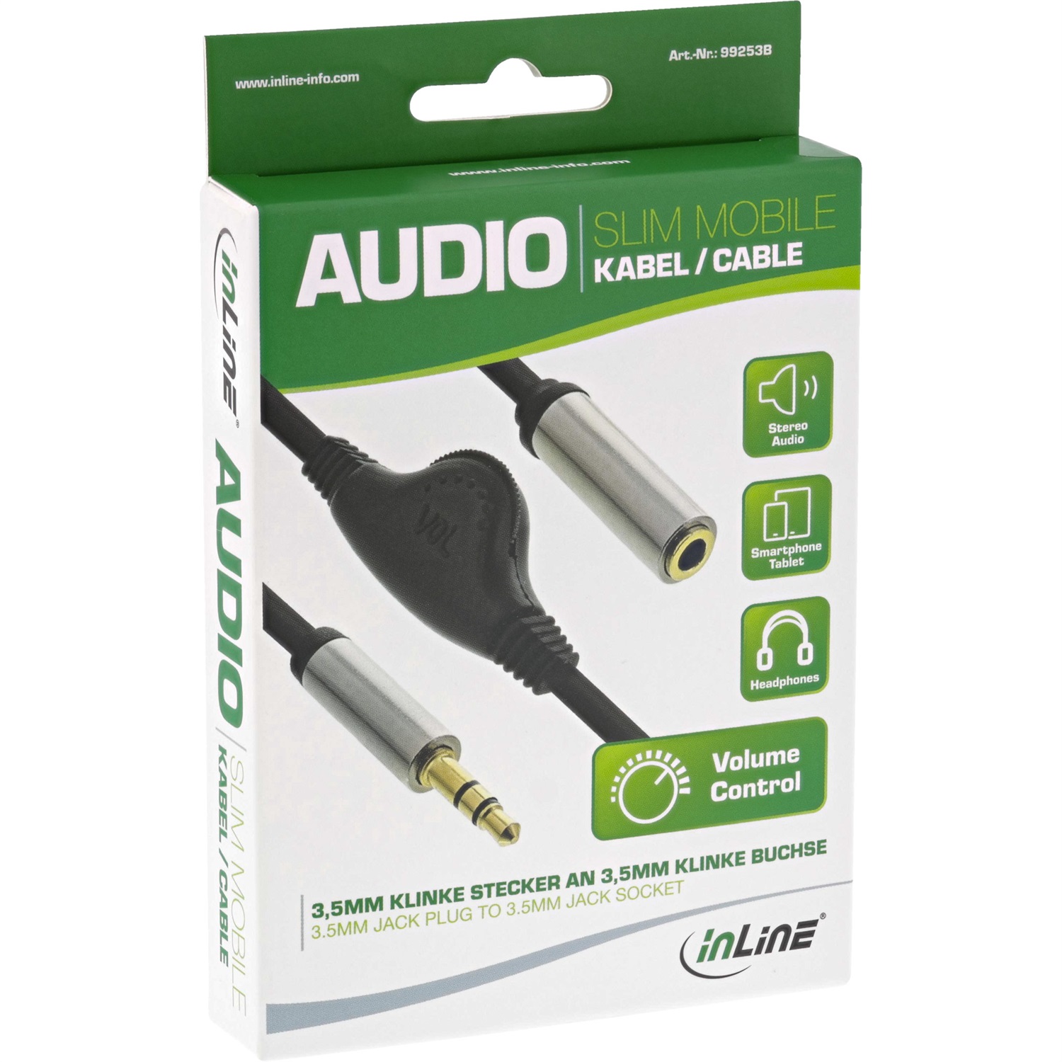 InLine® Cavo Audio Slim 3,5 mm con Regolatore di Volume - 0,25 m