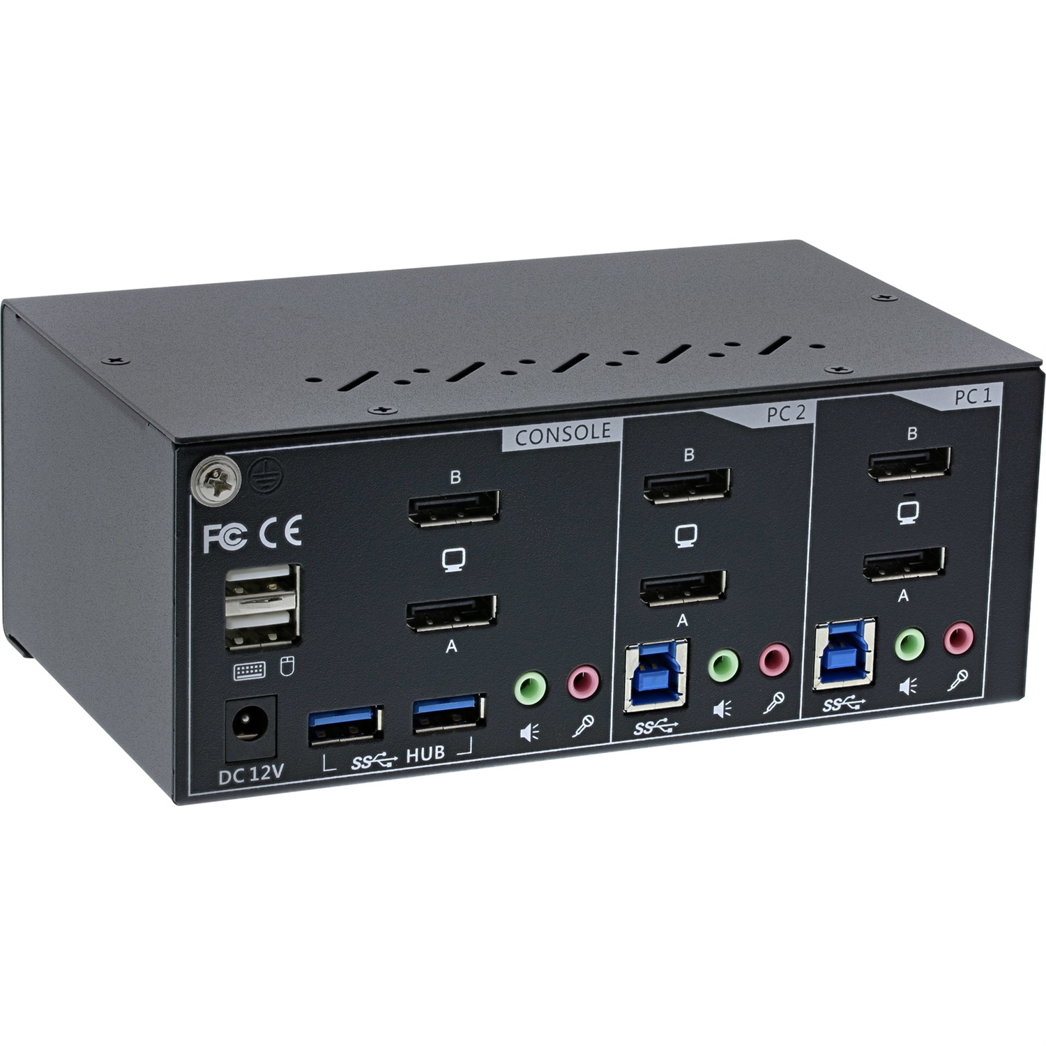 InLine Switch KVM Desktop - 2 Porte, Doppio Monitor DP 1.2, 4K Ultra HD, USB 3.0, Audio