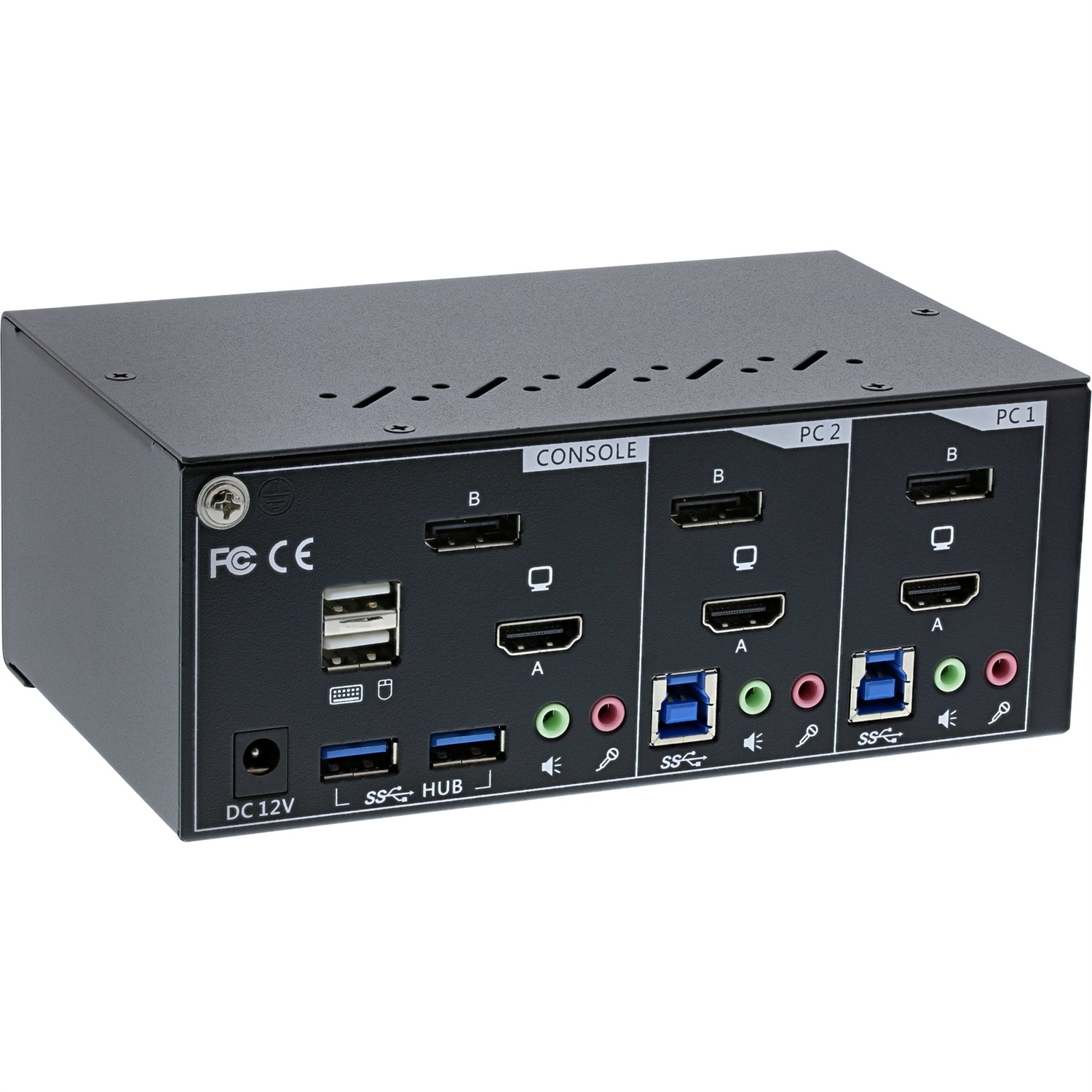 InLine Switch KVM Desktop, 2 porte, Dual Monitor, HDMI DisplayPort, 4K Ultra HD, USB 3.0, Audio