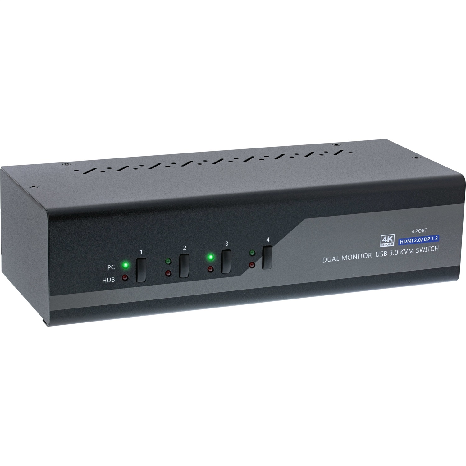 InLine Switch KVM Desktop - 4 porte, Dual Monitor, DP HDMI, 4K Ultra HD, USB 3.0, Audio, Risoluzione 3840 x 2160 Pixel