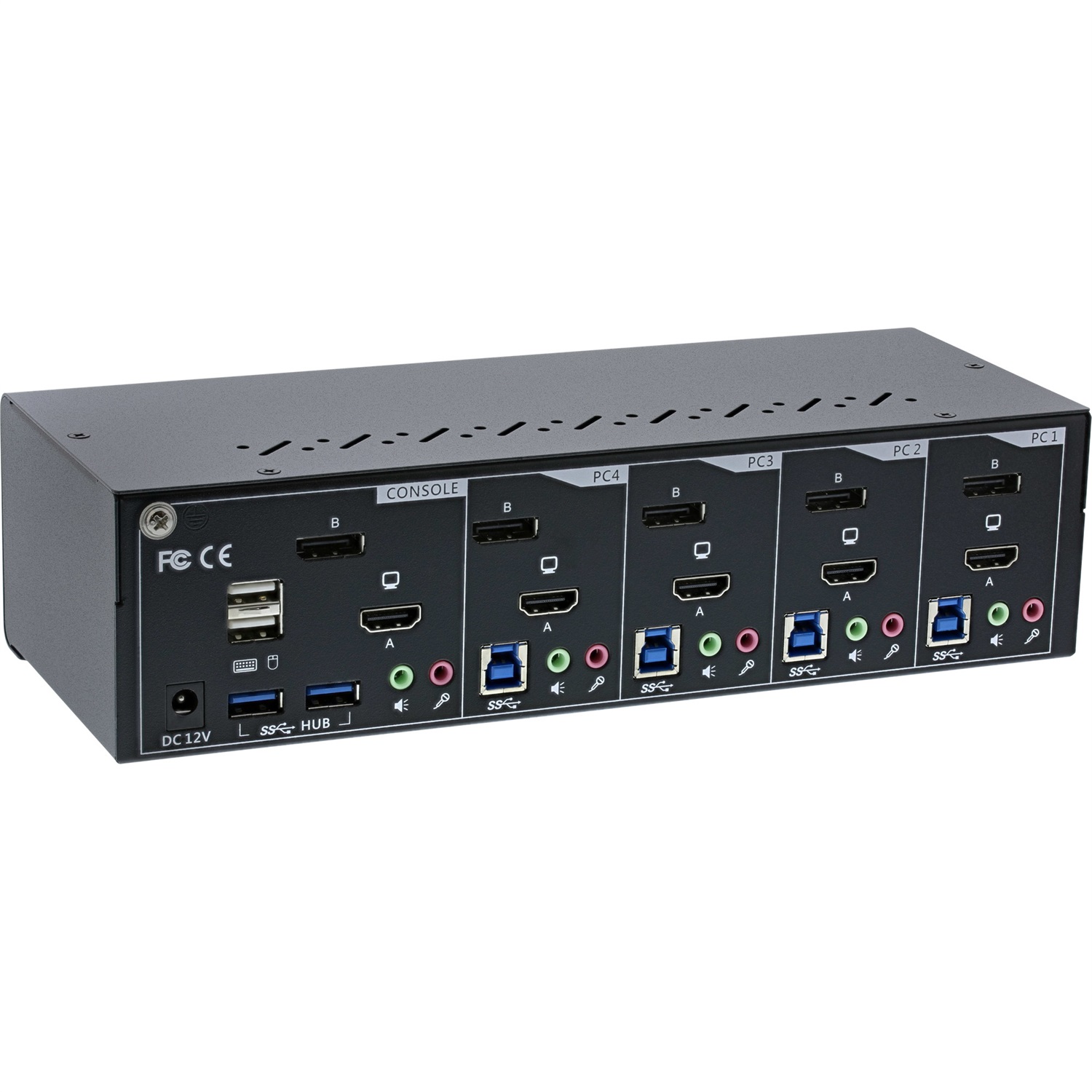 InLine Switch KVM Desktop - 4 porte, Dual Monitor, DP HDMI, 4K Ultra HD, USB 3.0, Audio, Risoluzione 3840 x 2160 Pixel