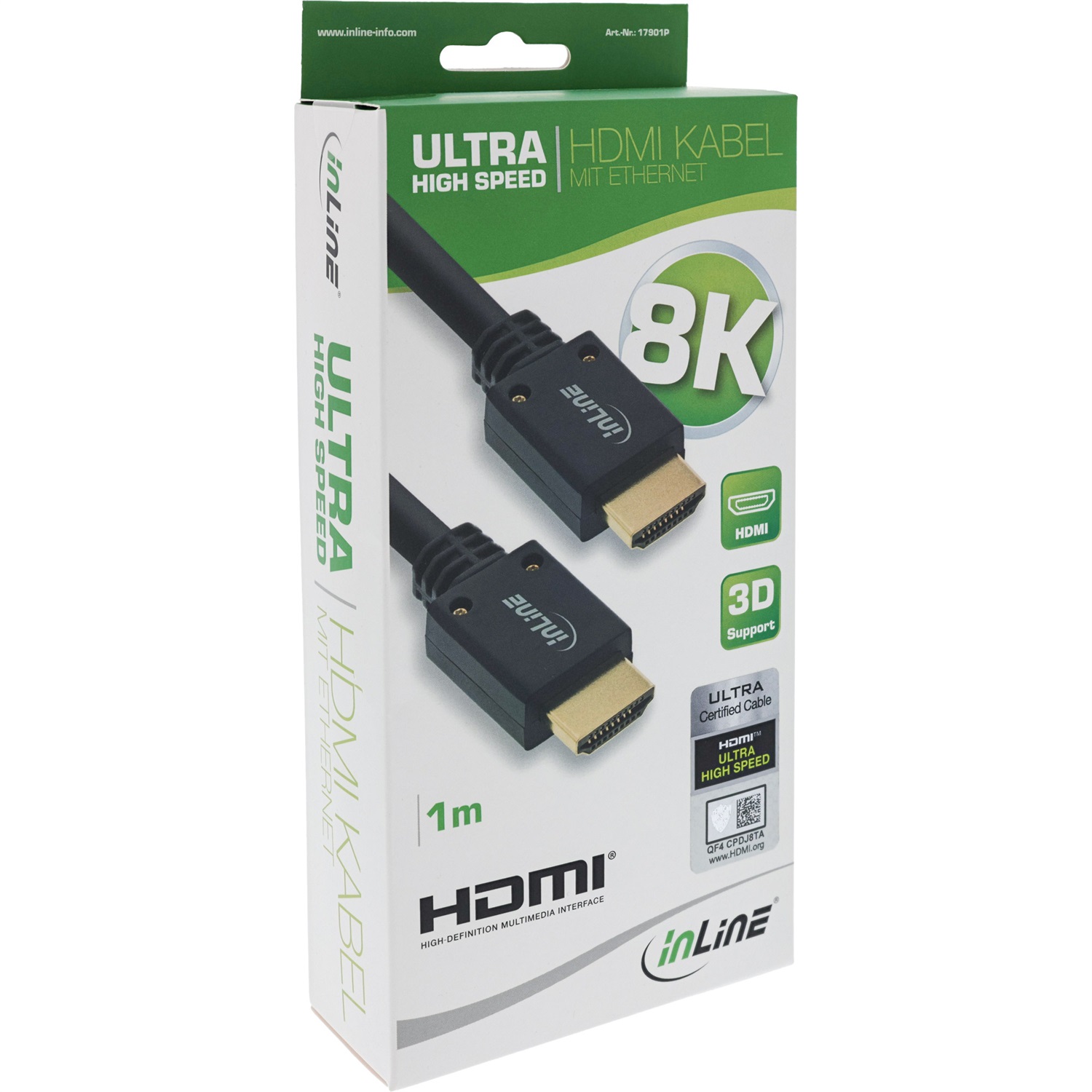 InLine Cavo HDMI Ultra High Speed 8K4K, 1m, Compatibile 3D, 48 Gbit/s, Nero