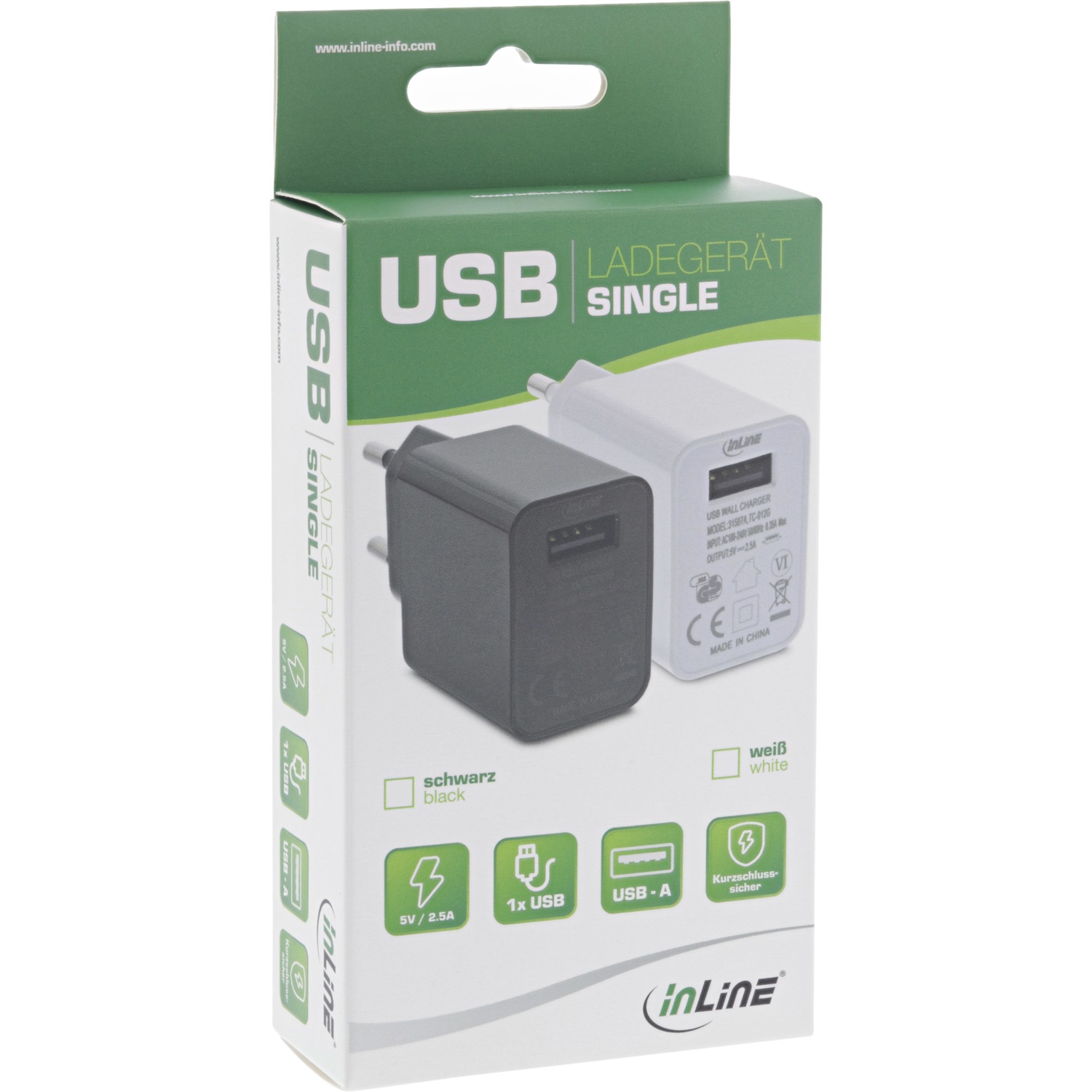 InLine Alimentatore USB, caricabatterie, da 100-240V a 5V/2,5A, bianco