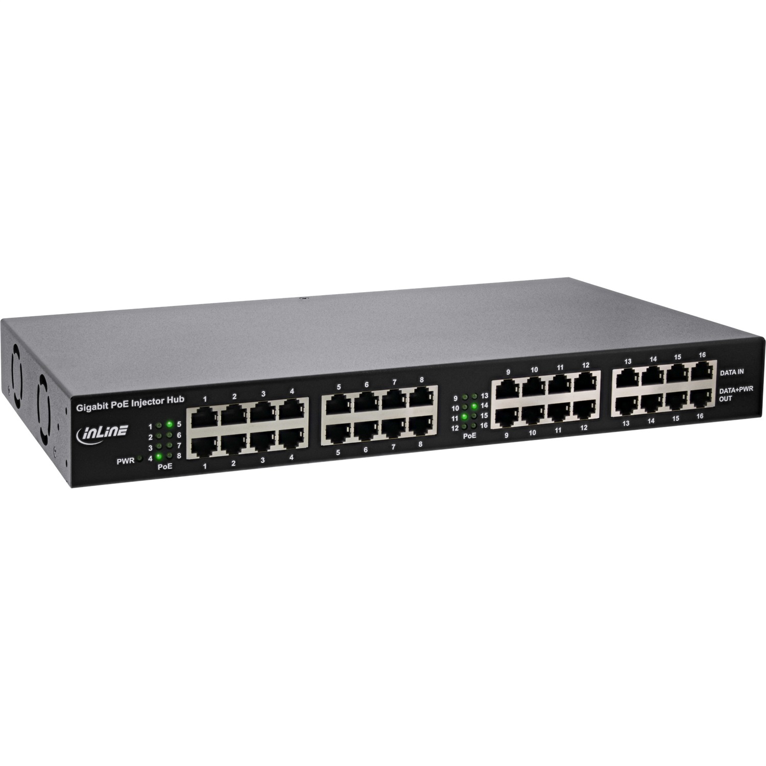 InLine® PoE Gigabit Network Injector Hub 16 Port (16x PoE ), 1 GBit/s, 19