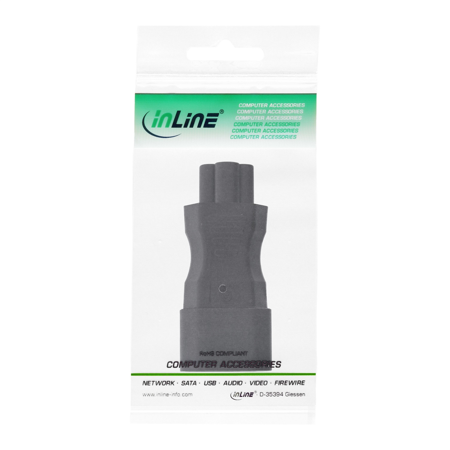 InLine Adattatore di Alimentazione IEC 60320 C14/C5, 3 Poli, Corrente Massima 2,5 A, Colore Nero