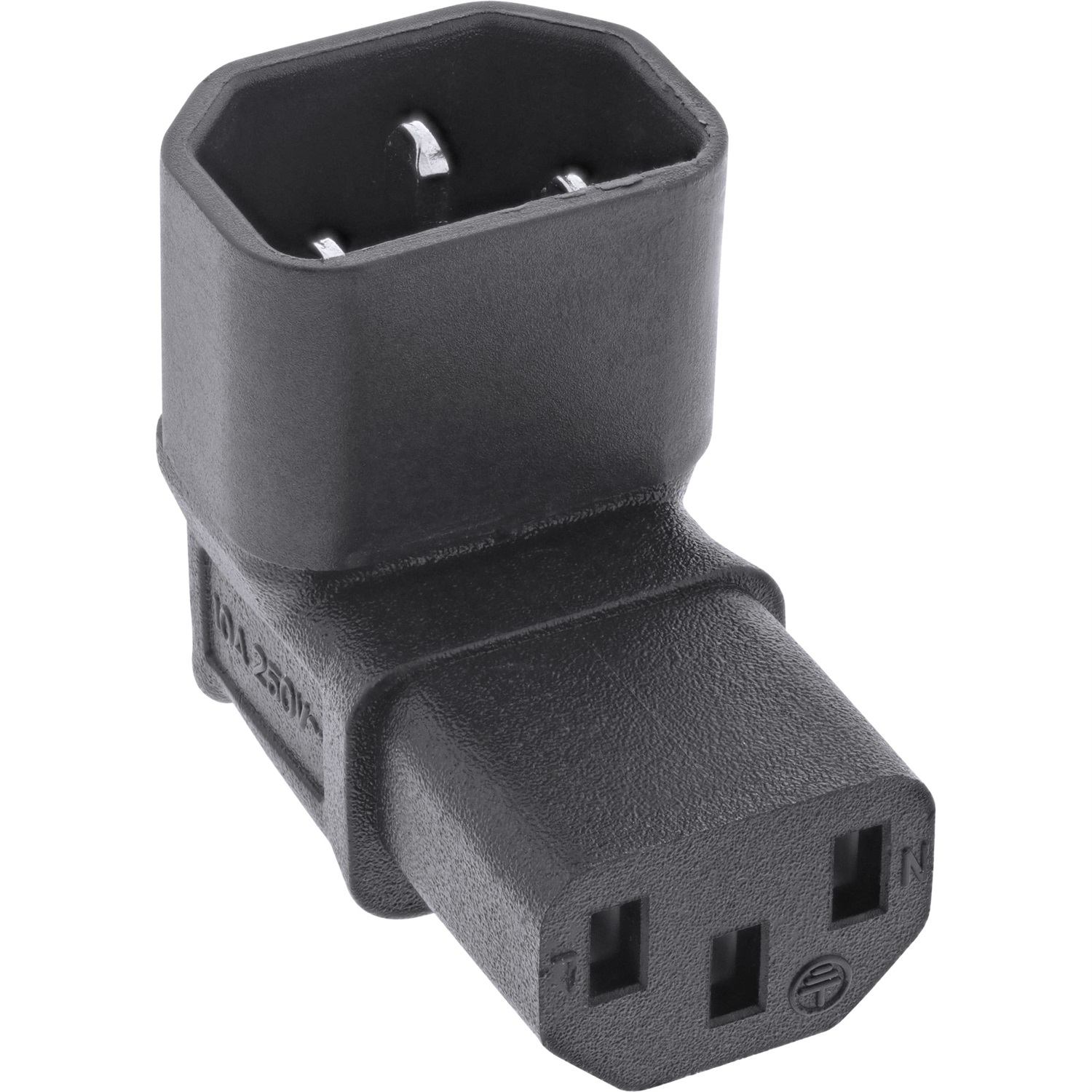 InLine® Adattatore di alimentazione IEC 60320 C14/C13 angolato 90°, 3 poli, 10 A, Nero