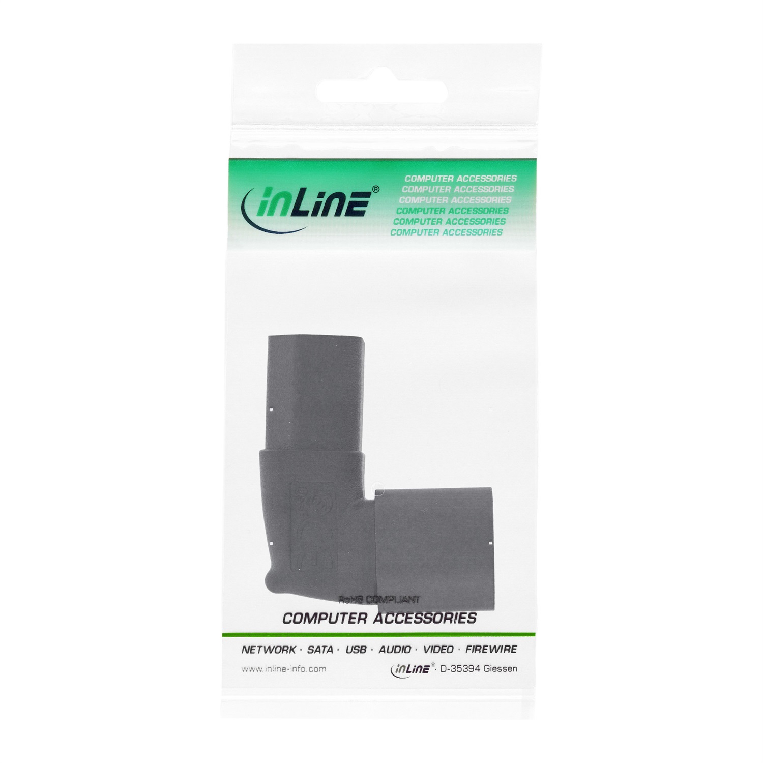 InLine® Adattatore di alimentazione IEC 60320 C14/C13 angolato 90°, 3 poli, 10 A, Nero