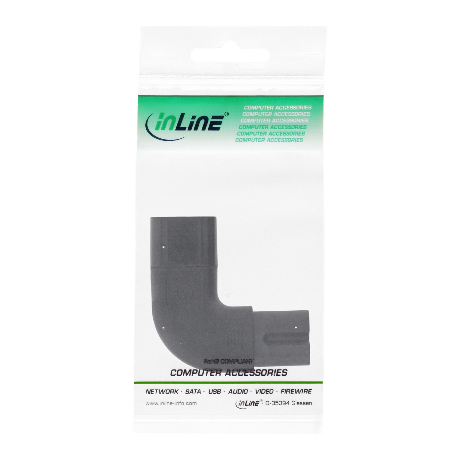 InLine® Adattatore di rete IEC 60320 C8/C7 angolato 90° - 2 poli, 2,5 A, Nero