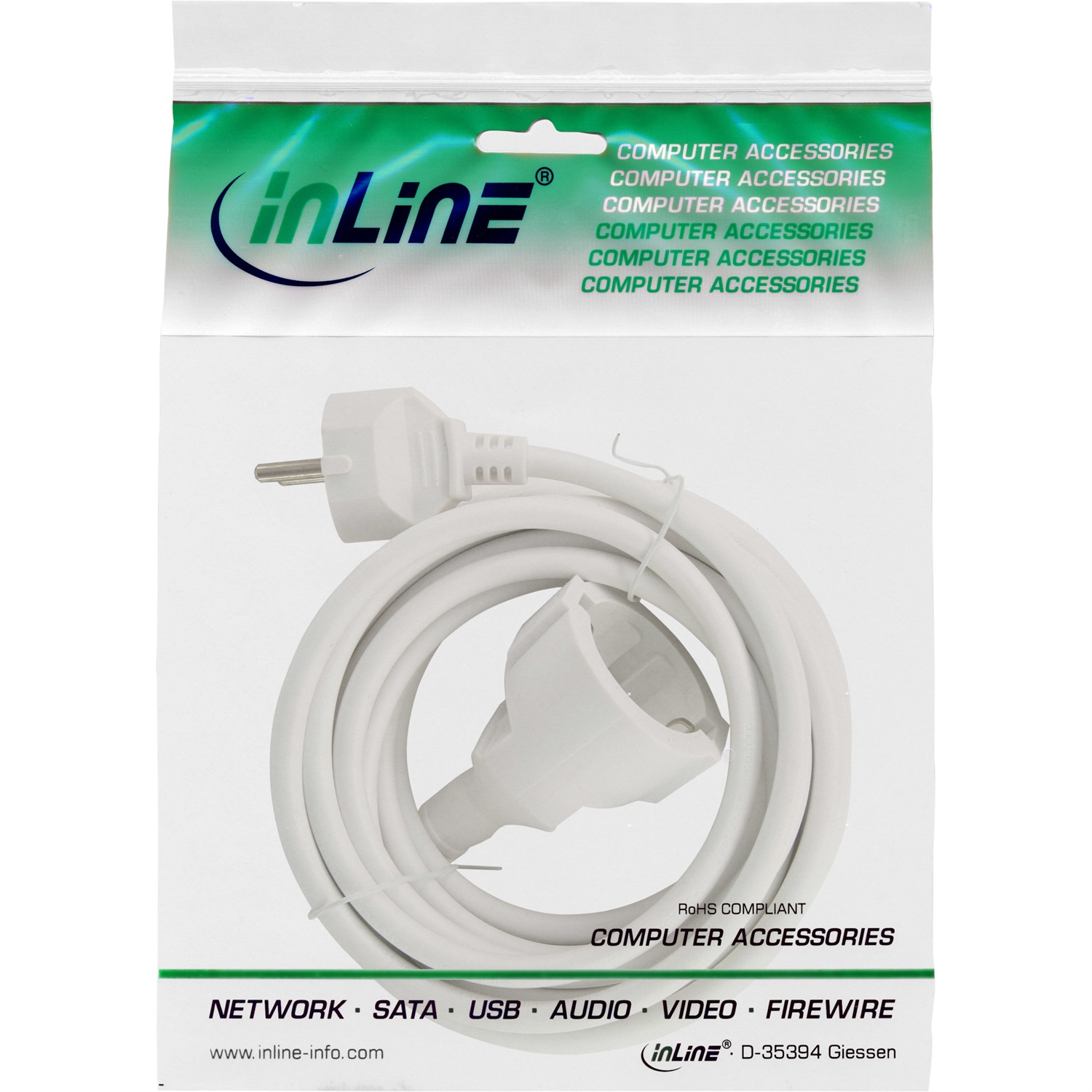 InLine® Prolunga di corrente 1 m con contatto di protezione maschio/femmina, bianco