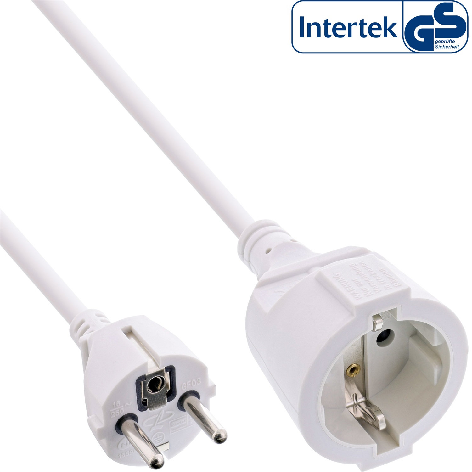 InLine® Prolunga di corrente 1 m con contatto di protezione maschio/femmina, bianco