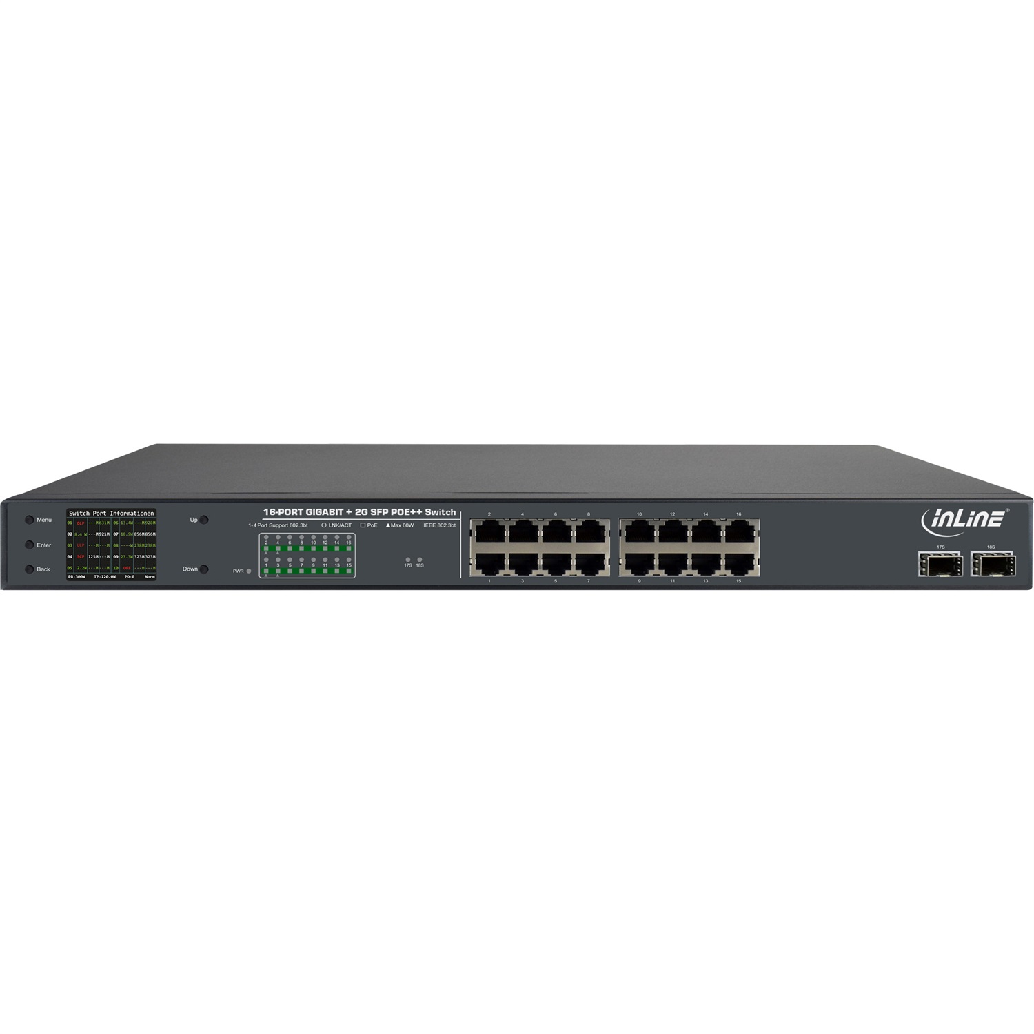 InLine PoE Gigabit Network Switch 16 porte, 1Gb/s, 2xSFP, 19