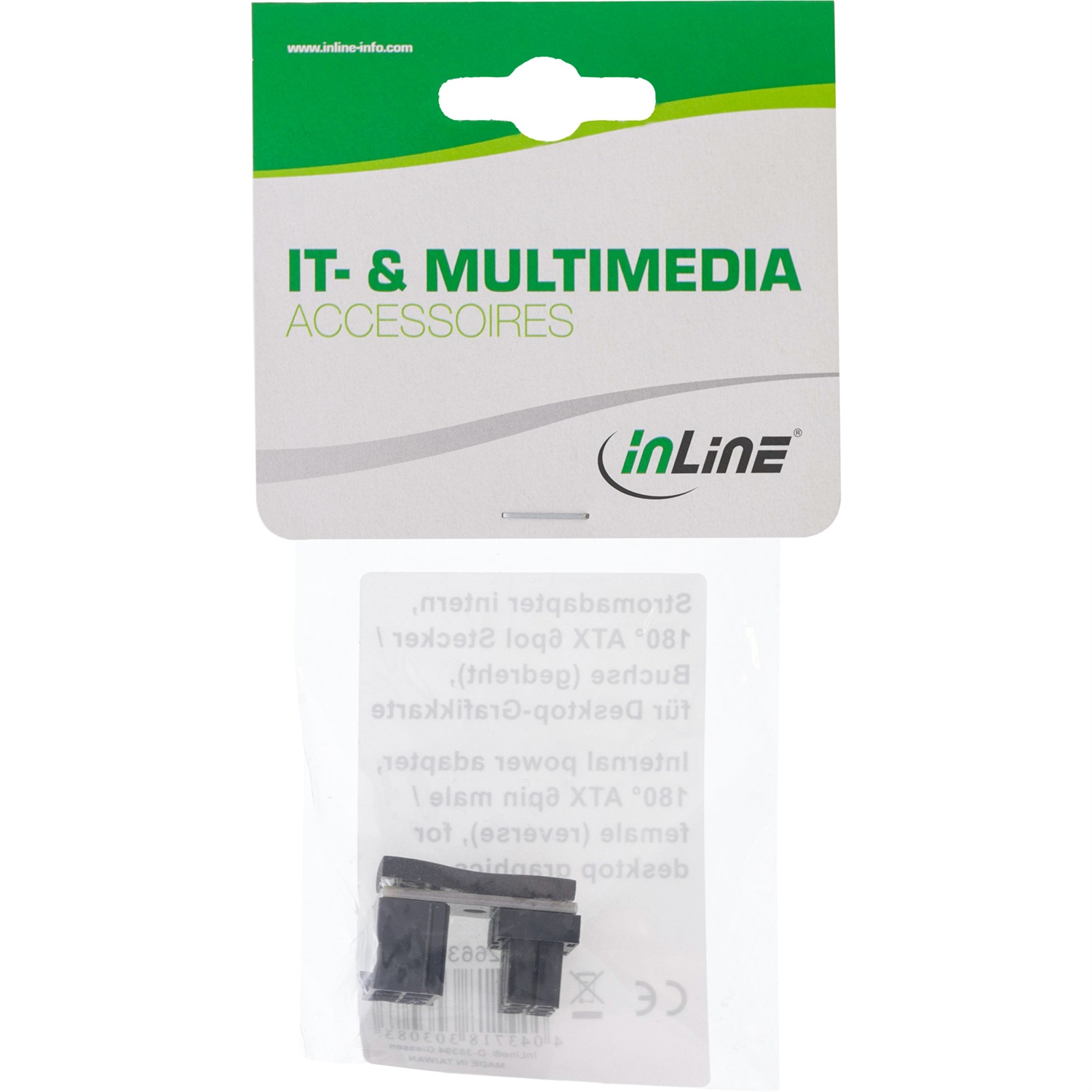 InLine® Adattatore di alimentazione interno 180° ATX 6 pin maschio/femmina per scheda grafica desktop - Nero