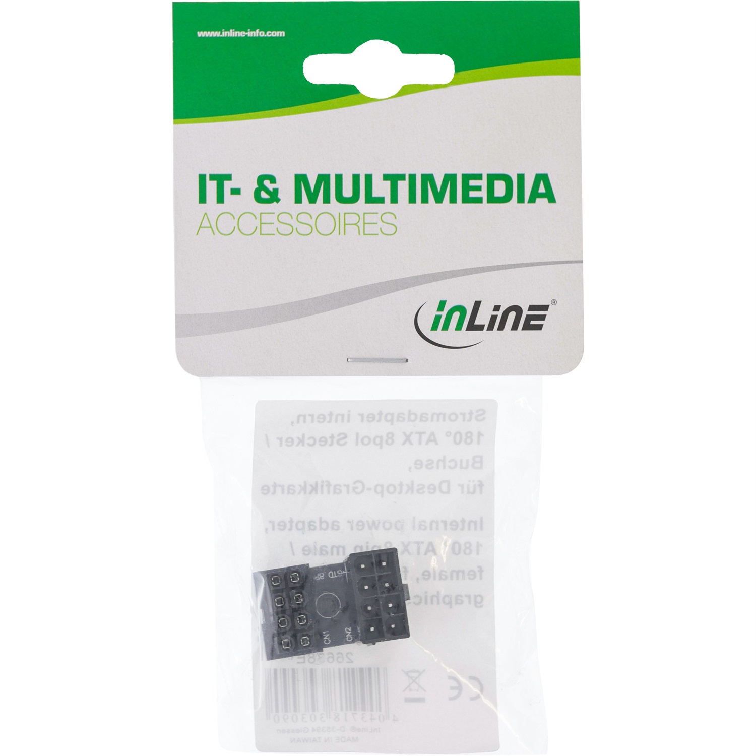 InLine Adattatore di Alimentazione Interno 180° ATX 8 Pin per Scheda Grafica Desktop - Nero