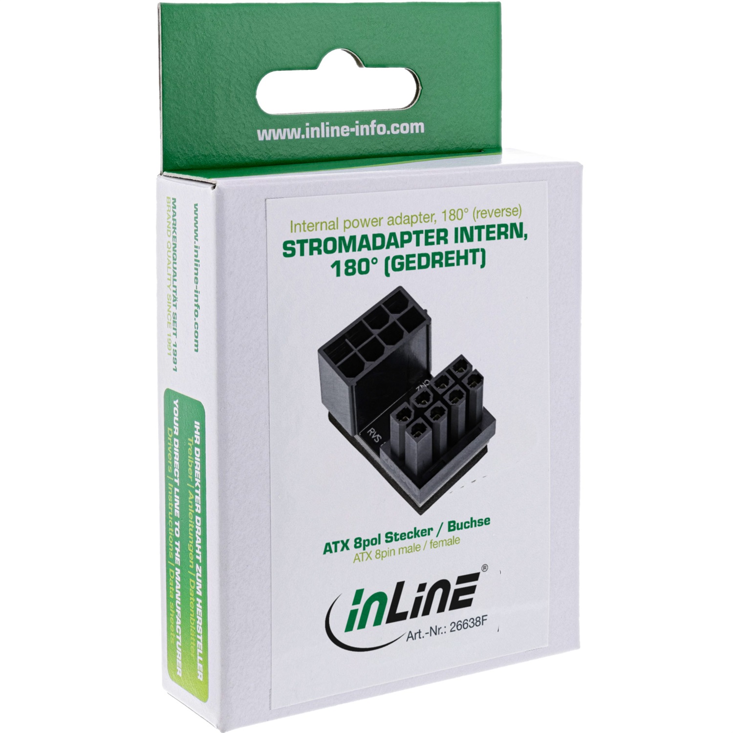 InLine® Adattatore di alimentazione interno 180° ATX 8 poli maschio/femmina (ritorto) per scheda grafica desktop - Nero