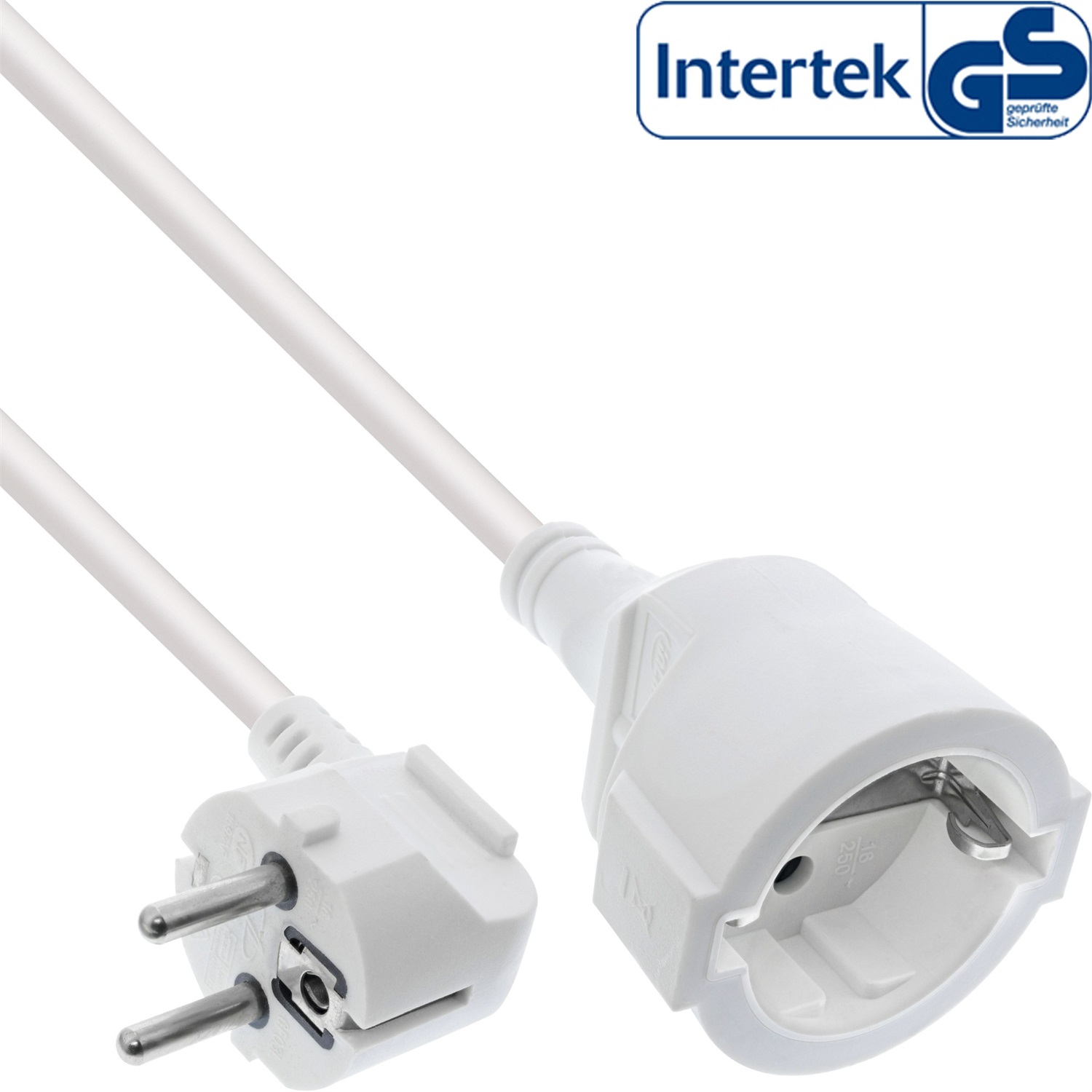 InLine® Cavo di alimentazione prolunga angolato CEE-7/7 maschio/femmina 1m, 1,5 mm², bianco