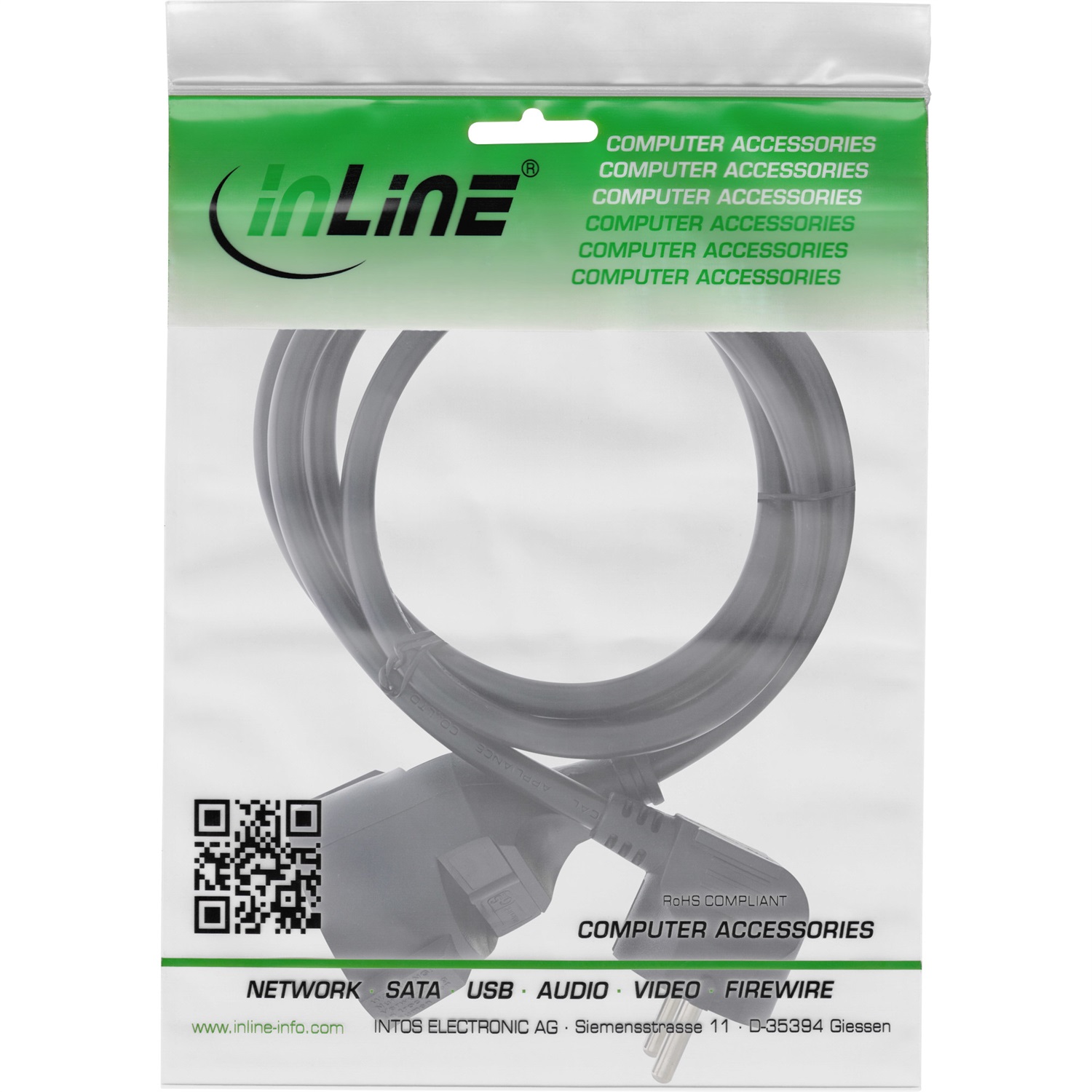 InLine Prolunga di Corrente Angolata CEE-7/7 Maschio/Femmina 1,5m con Contatto di Protezione