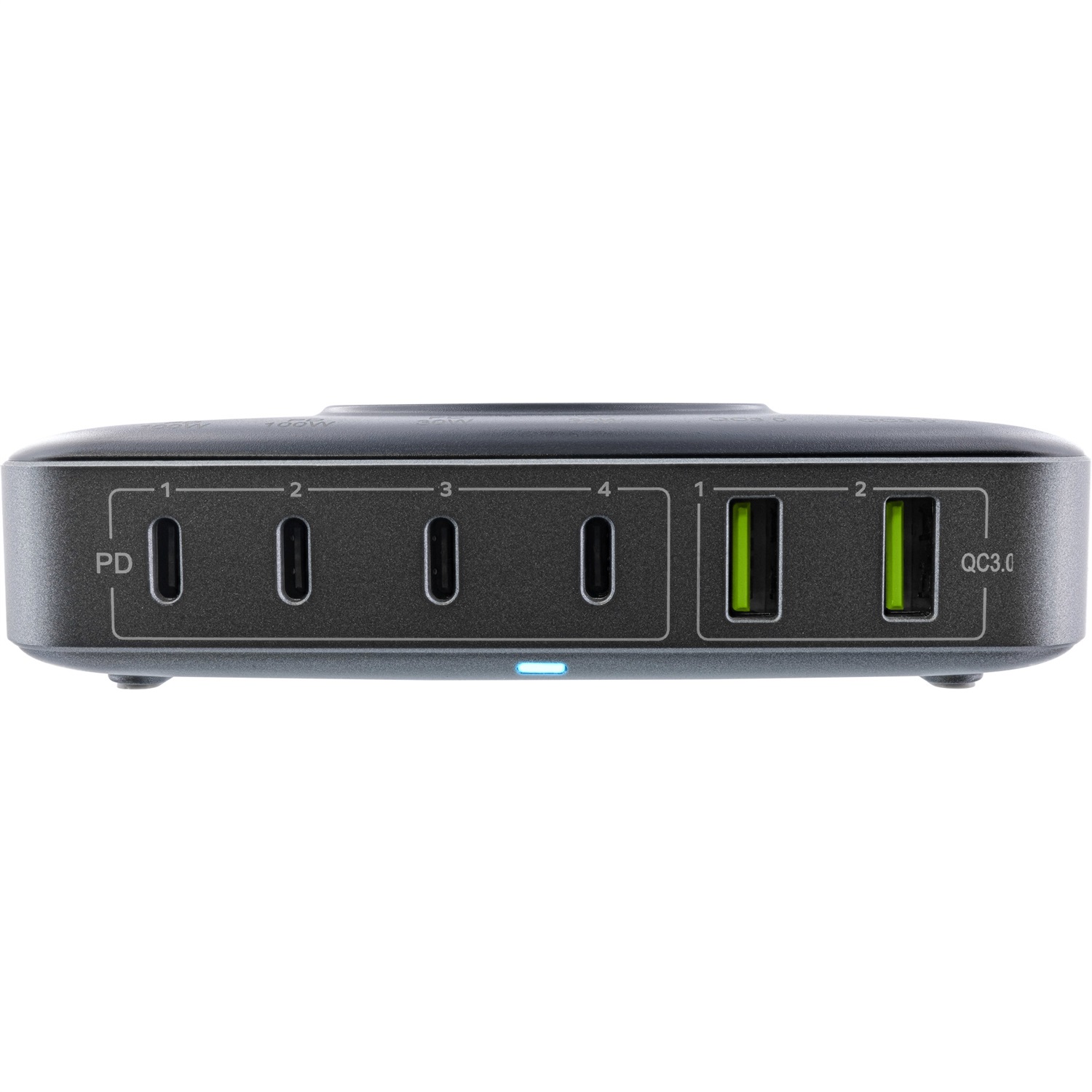 InLine Qi Powerstation 31517K - Alimentatore Multiporta con Caricatore Wireless, 6 Porte (4 USB-C, 2 USB-A), GaN, 100 W, Nero