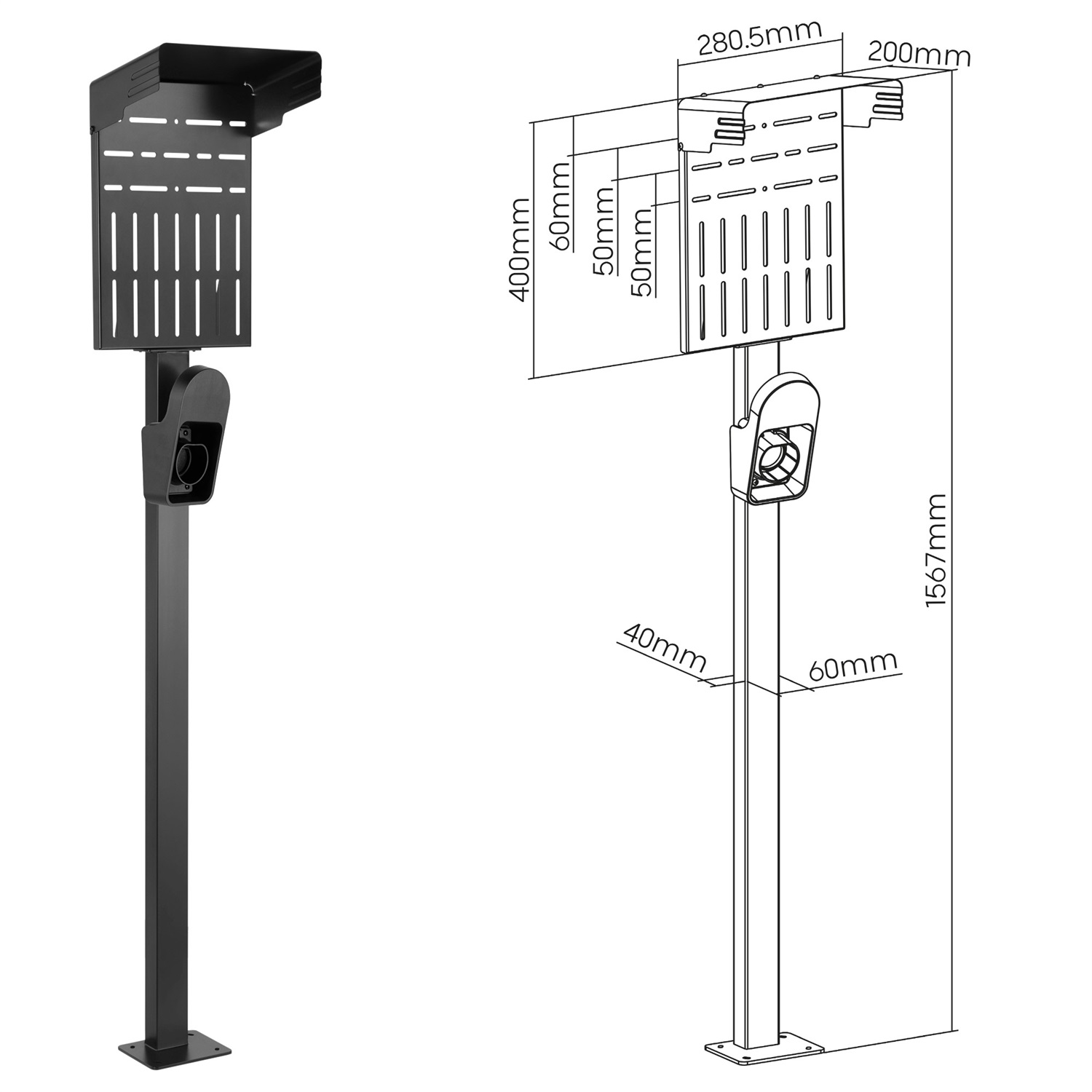 InLine Supporto Universale per Wallbox con Supporto per Cavo di Ricarica EV - Nero, Robusto e Adatto a Tutte le Stagioni