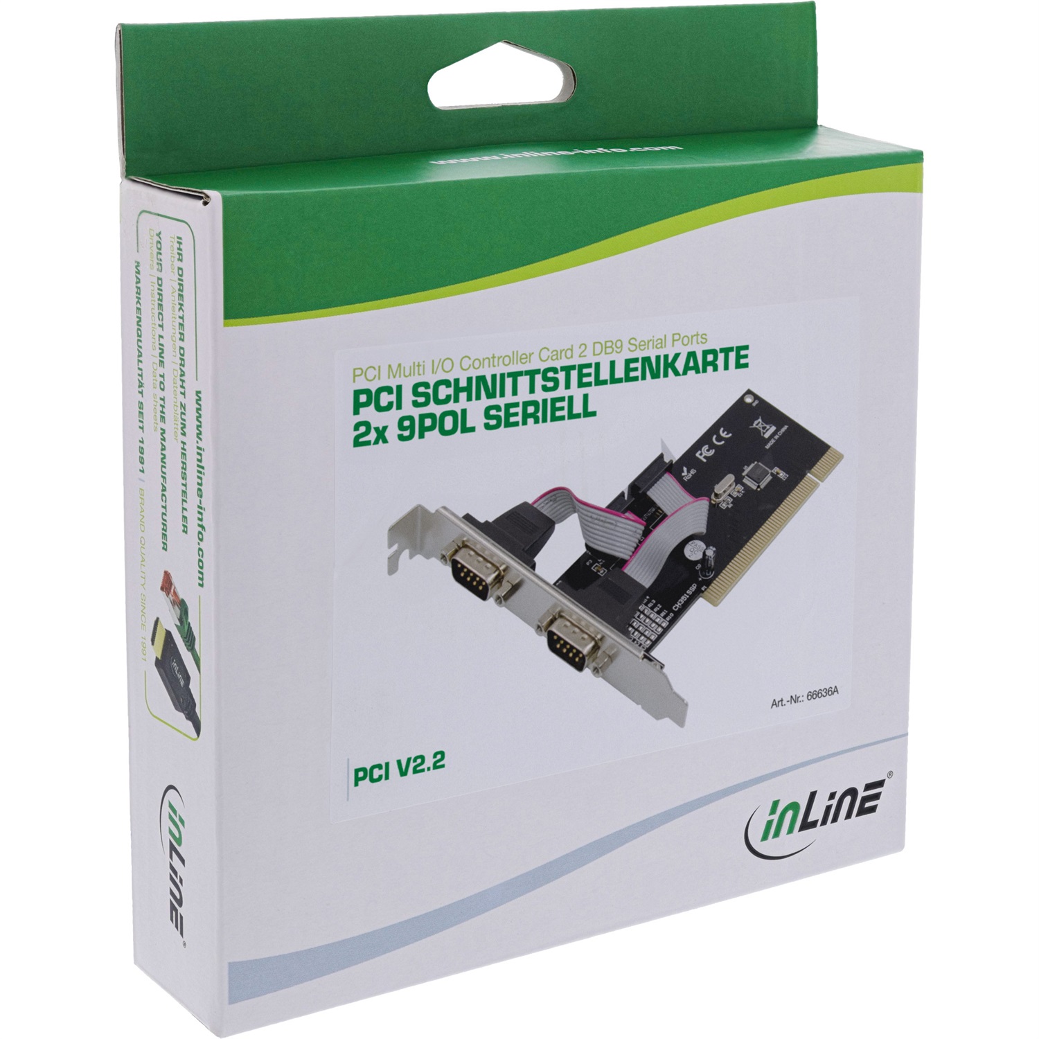 InLine® Scheda di interfaccia PCI 2x Seriali DB9 RS232 Alta Velocità Compatibile Windows e Linux