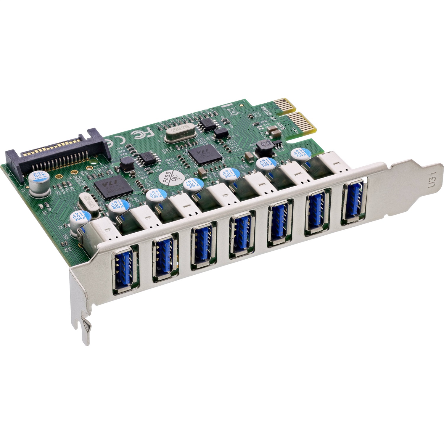 InLine Scheda PCIe 76661L - 7 Porte USB 3.2 Gen.1, 5 Gb/s, Alimentazione SATA, Compatibile con Windows e Linux