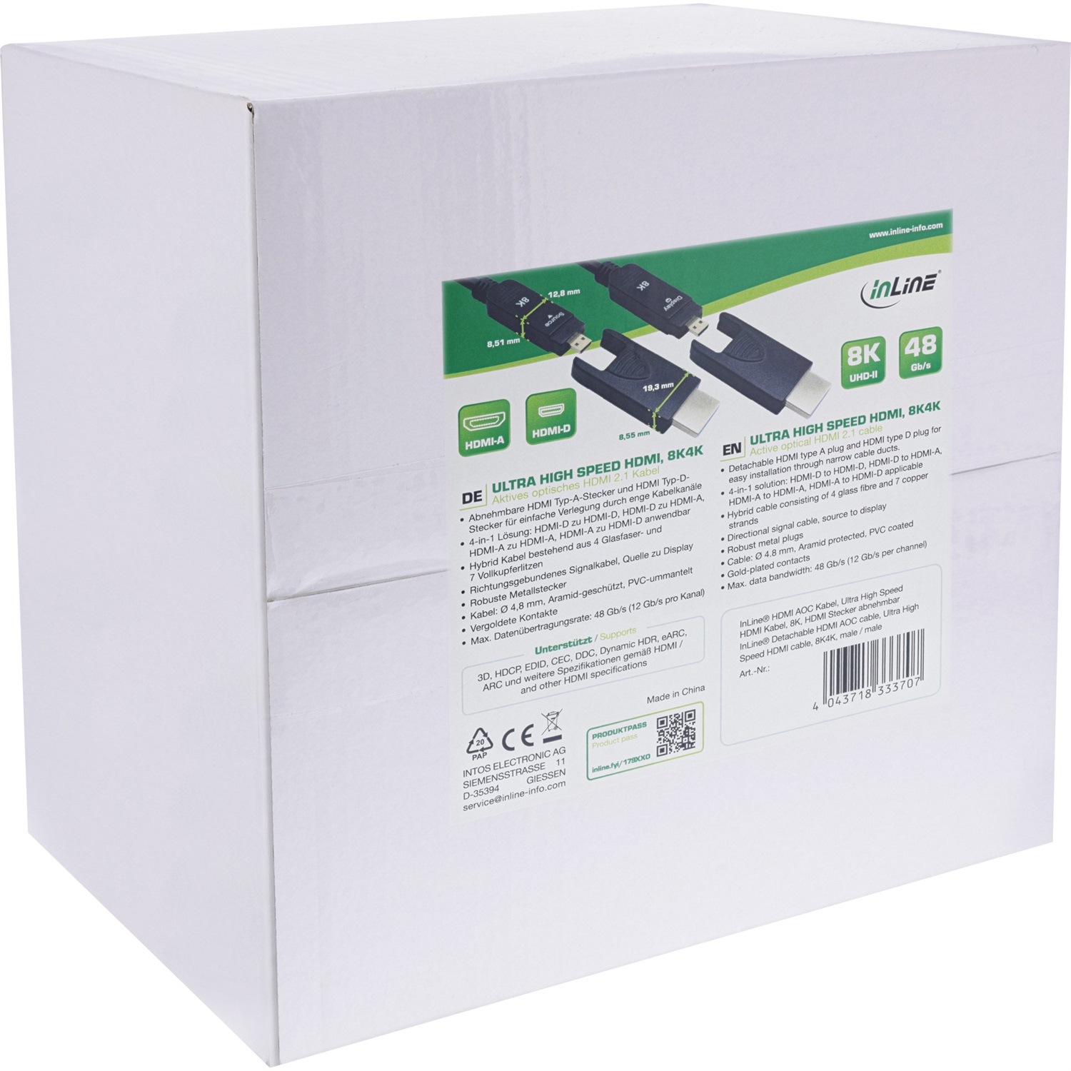 InLine Cavo HDMI AOC Ultra High Speed 8K/4K, 80m, Spina Staccabile, Compatibile 3D, 48 Gbit/s