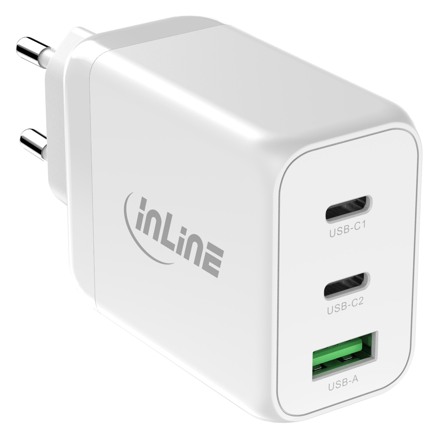 InLine Caricabatterie GaN 65W Bianco con 2 porte USB-C e 1 porta USB-A per ricarica rapida