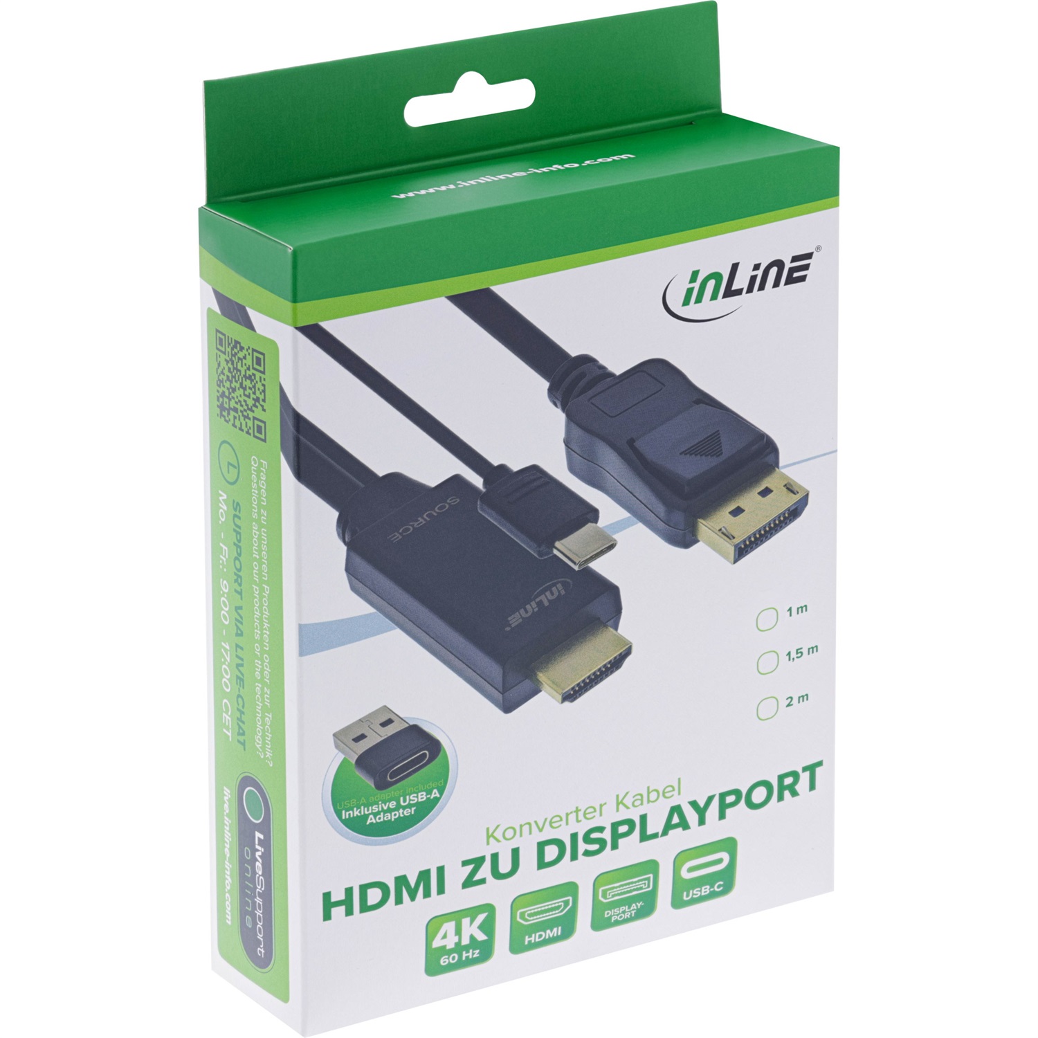 InLine Cavo Convertitore HDMI a DisplayPort Attivo 4K 60Hz con Alimentazione USB, 2 m