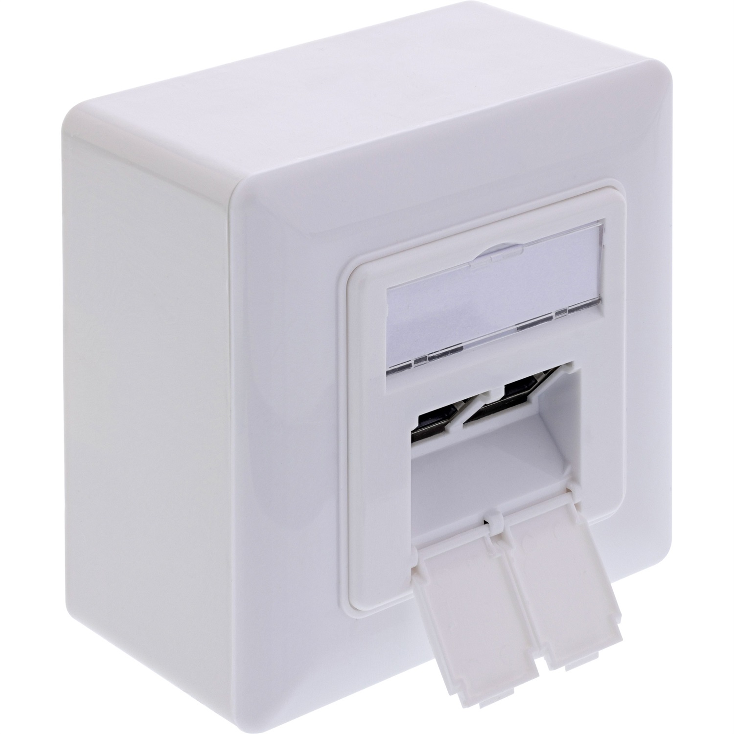 InLine 76842A Cassetta di Scarico Cat.6A con 2 Prese RJ-45 Schermate, Bianco RAL9010, Installazione a Parete e Incasso