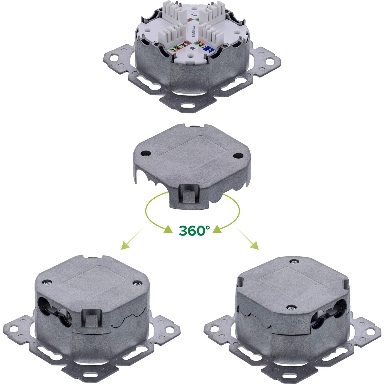 InLine 76842A Cassetta di Scarico Cat.6A con 2 Prese RJ-45 Schermate, Bianco RAL9010, Installazione a Parete e Incasso