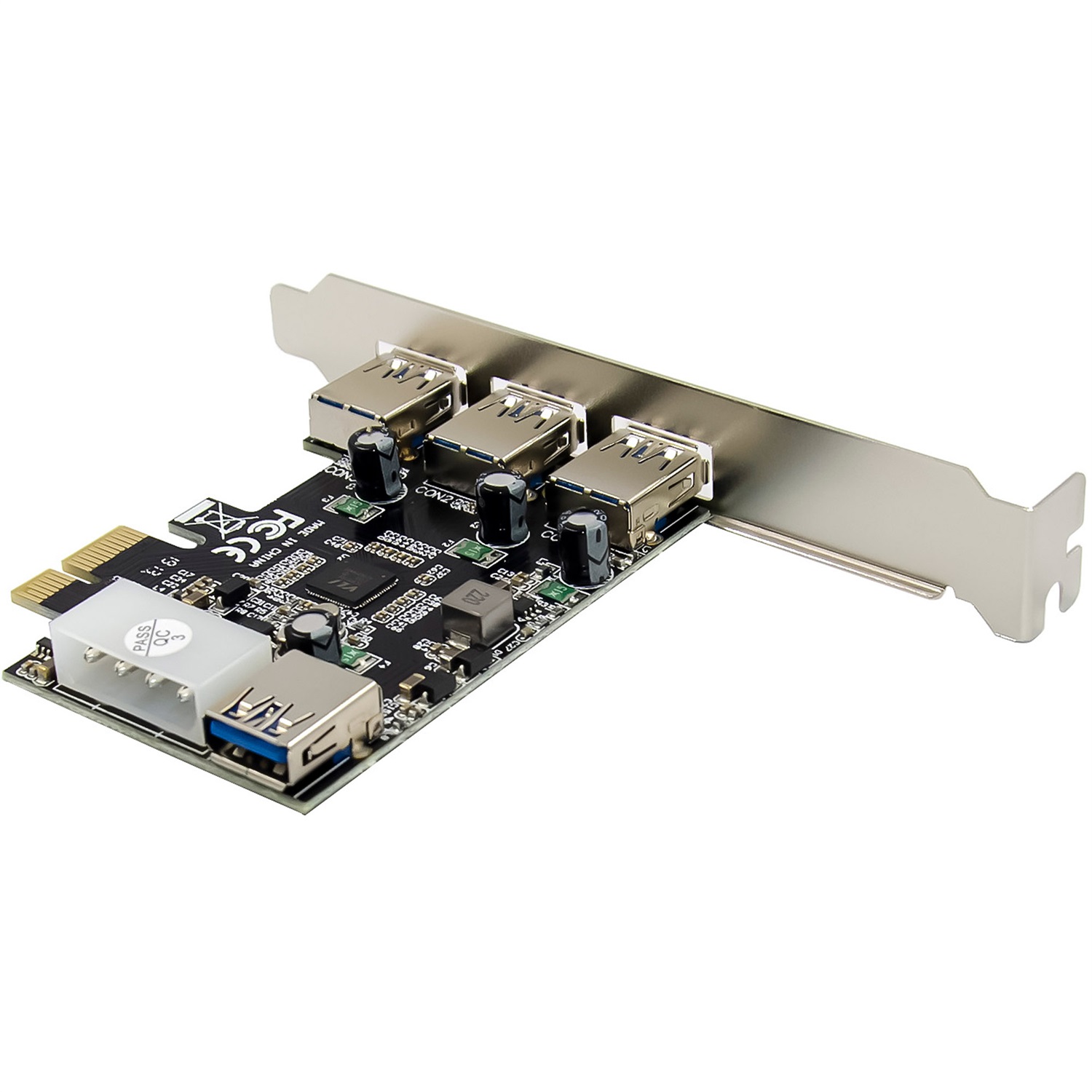 InLine® Scheda di interfaccia PCIe con 4 porte USB 3.2 Gen.1 (3 esterne 1 interna) e alimentazione a 4 pin