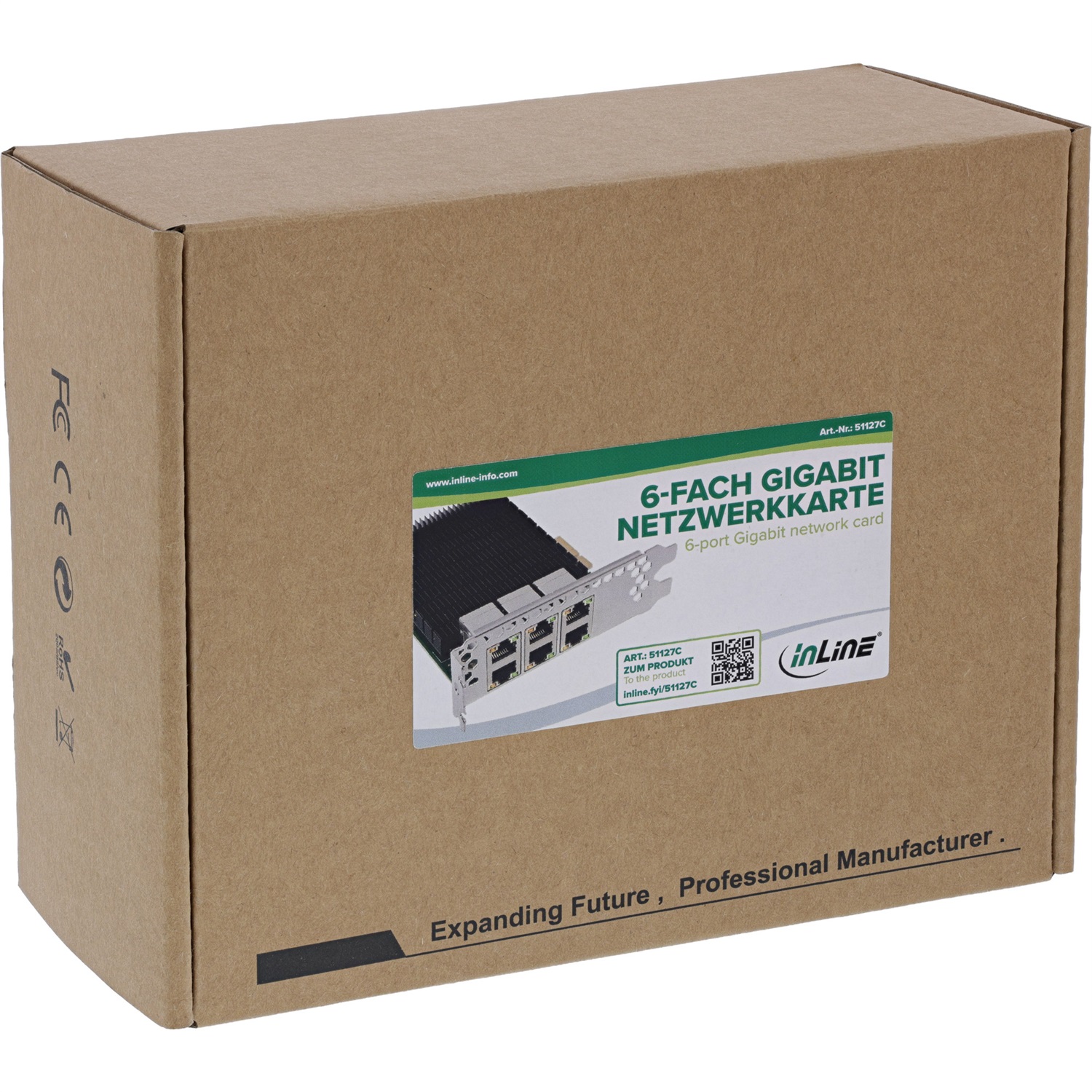 InLine 51127C Scheda di rete Gigabit Interna con 6 Porte RJ45, PCIe x4, 1000 Mbit/s