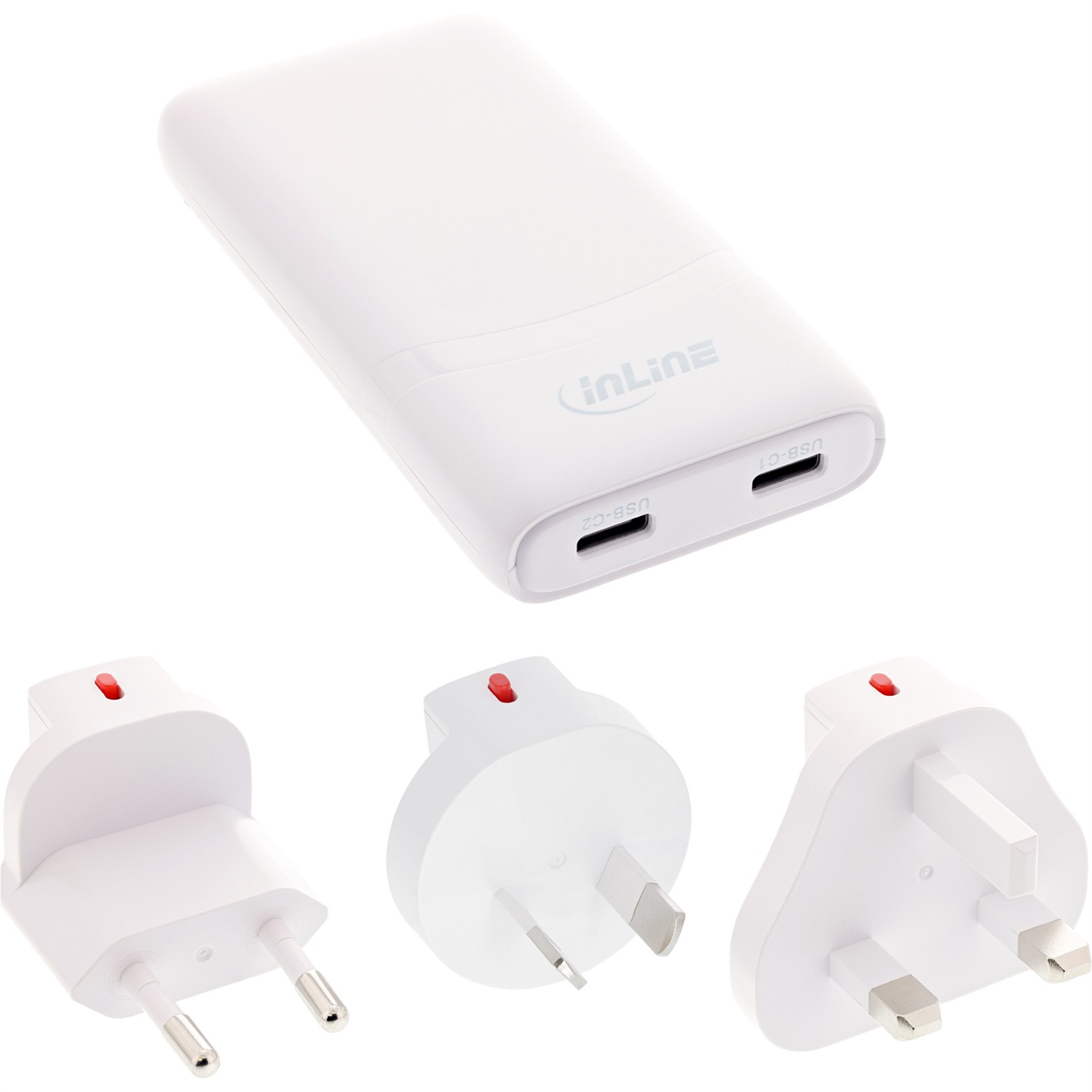 Inline 31519C - Alimentatore da viaggio USB 65W con Dual USB-C, Power Delivery e Programmable Power Supply, Bianco