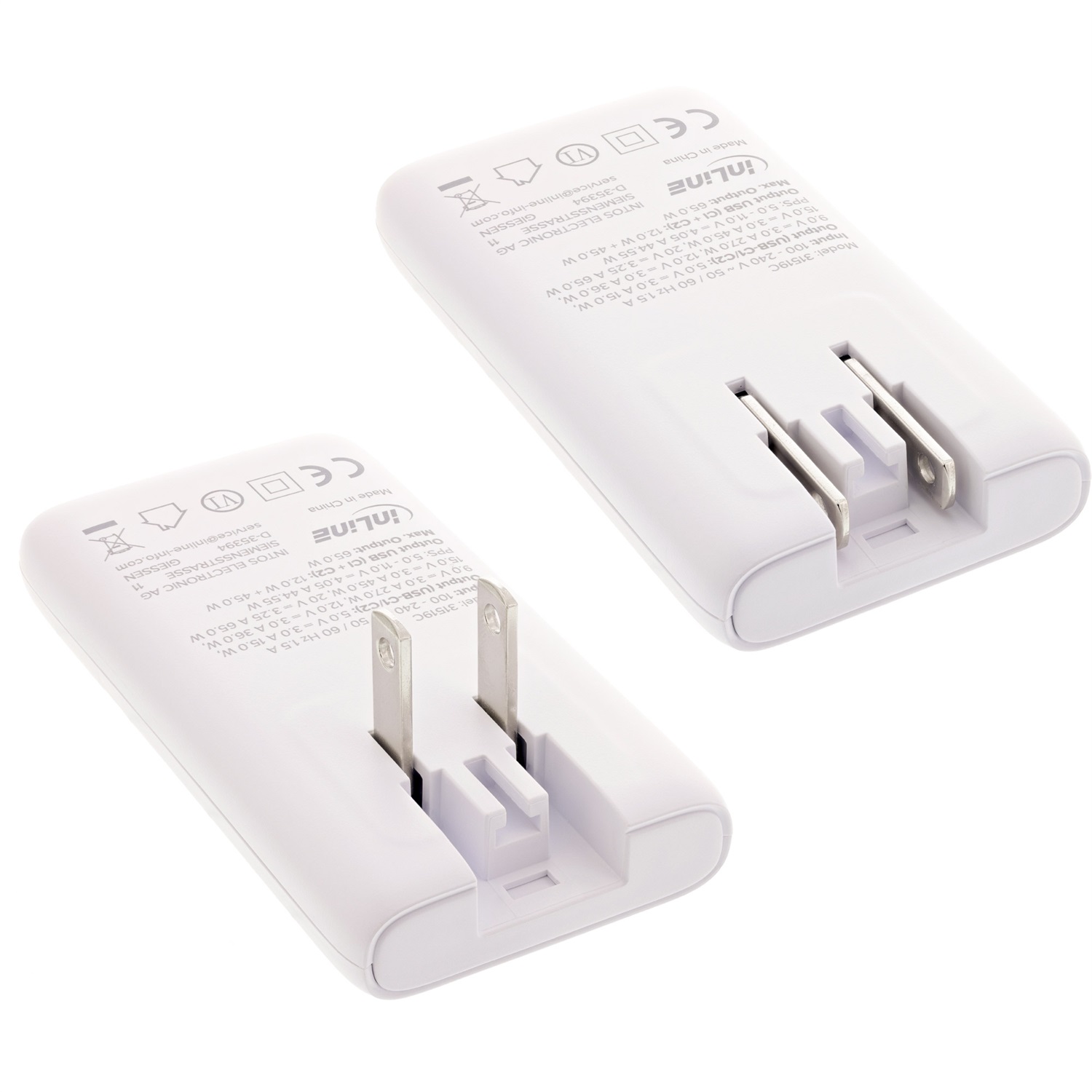 Inline 31519C - Alimentatore da viaggio USB 65W con Dual USB-C, Power Delivery e Programmable Power Supply, Bianco