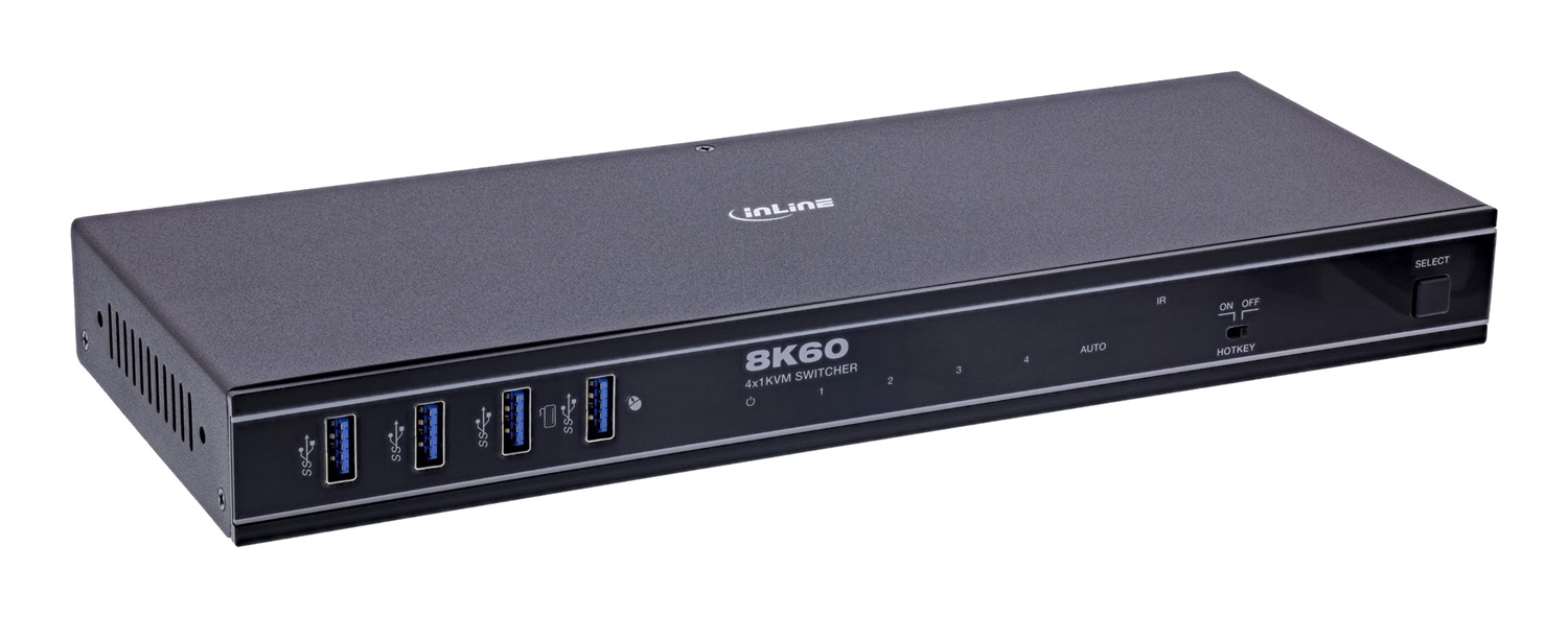 InLine KVM 57885D - Switch HDMI 2.1 a 4 Porte, 8K@60Hz, USB 3.2, HDR10 , Dolby Atmos, Controllo IR e Hotkey