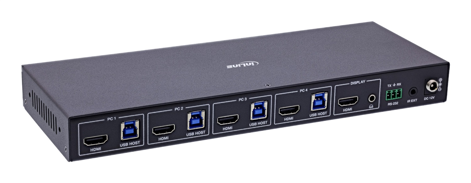 InLine KVM 57885D - Switch HDMI 2.1 a 4 Porte, 8K@60Hz, USB 3.2, HDR10 , Dolby Atmos, Controllo IR e Hotkey