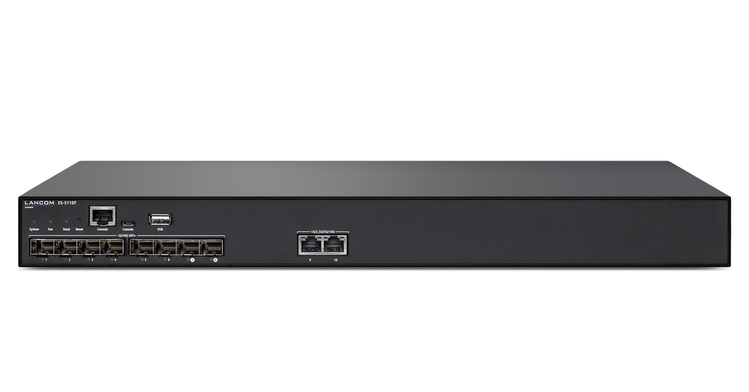 Lancom Systems LANCOM XS-5110F Switch Gestito L2/L3 10G Ethernet (100/1000/10000) 1U Nero con 2 porte RJ-45 e 8 moduli SFP