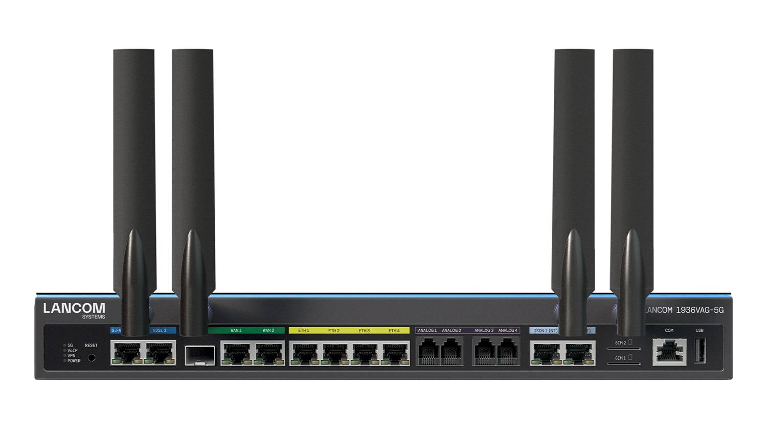 LANCOM 1936VAG-5G (EU) Gateway/Controller 5G/HSPA/LTE, 10/100/1000 Mbit/s, Nero, Montaggio su Tavolo/Parete