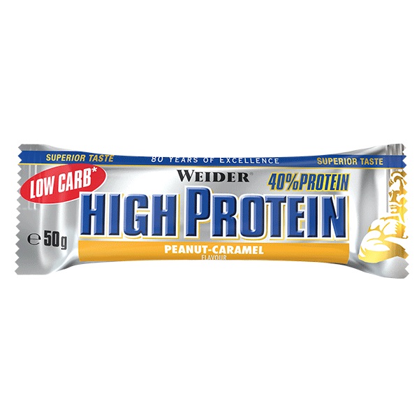 Weider Low Carb High Protein Bar - Barretta Proteica Arachidi-Caramello 50 g con Cioccolato al Latte