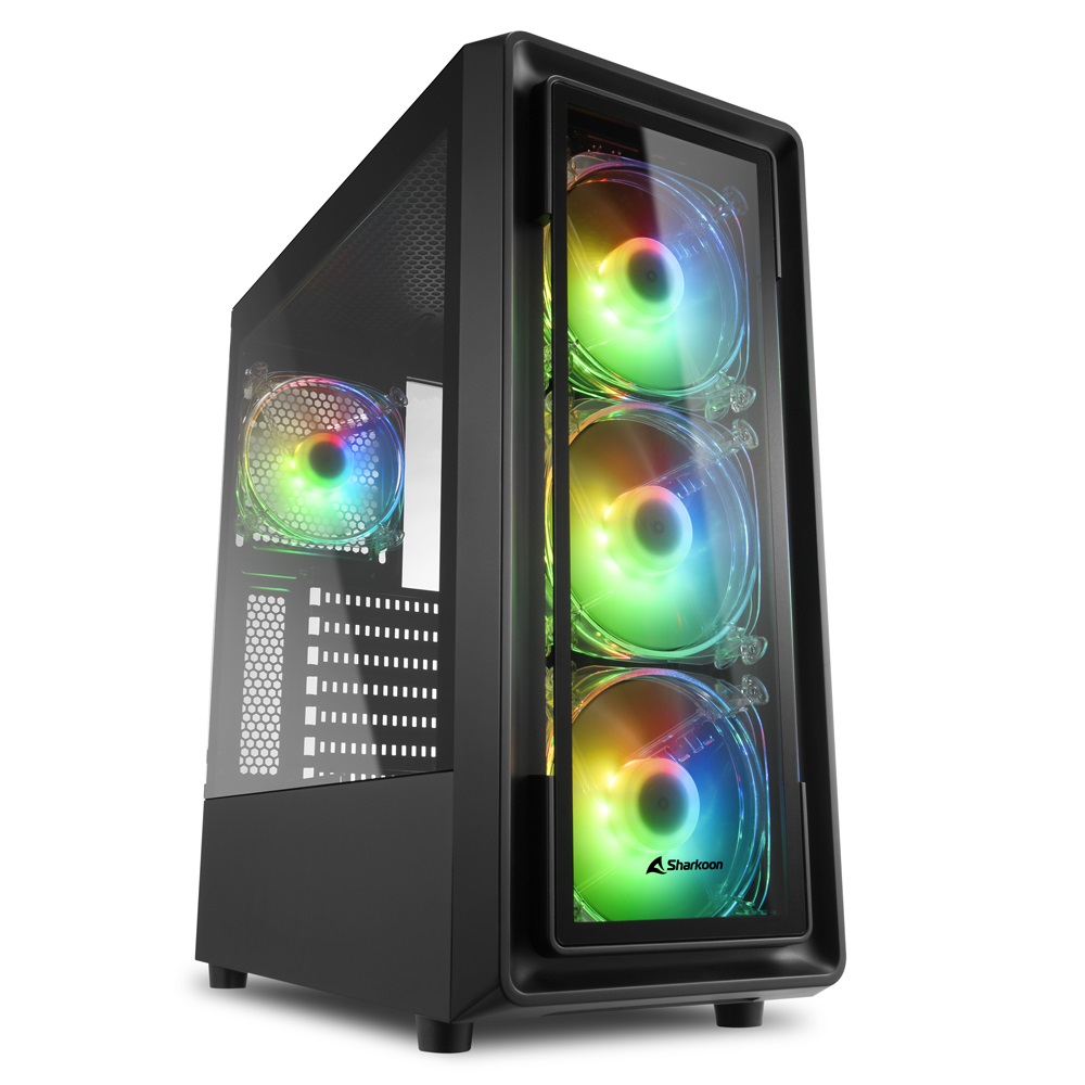 Sharkoon TK4 RGB Midi Tower Nero - Case PC ATX con Pannello in Vetro Temperato e 3 Ventole LED RGB da 120mm