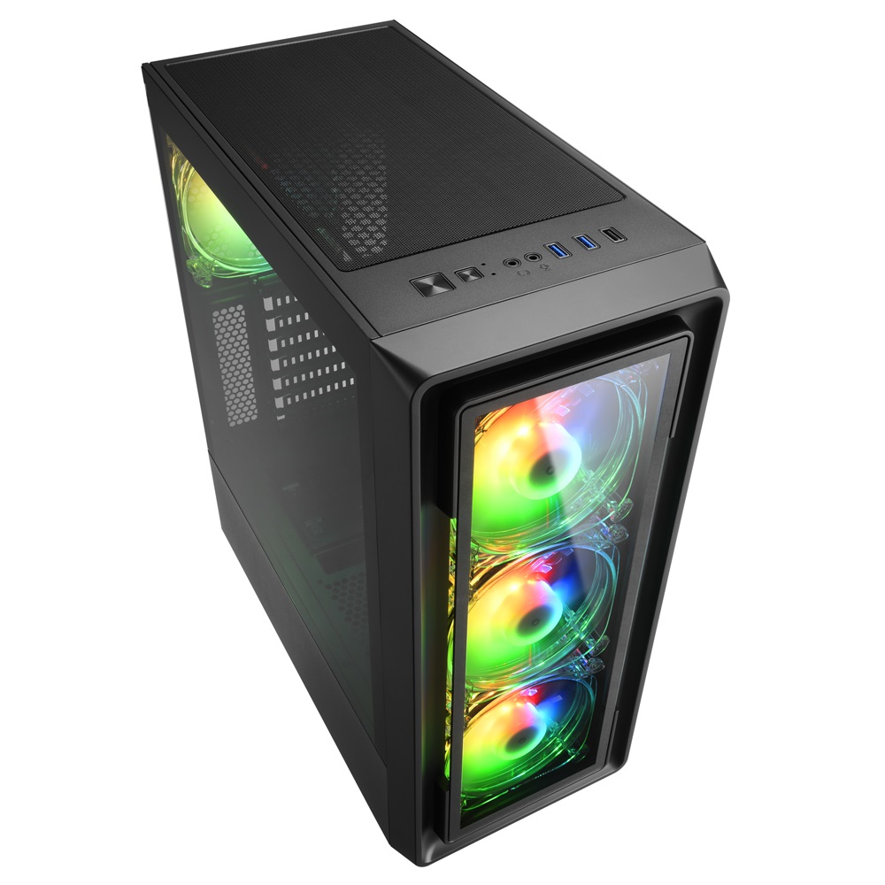 Sharkoon TK4 RGB Midi Tower Nero - Case PC ATX con Pannello in Vetro Temperato e 3 Ventole LED RGB da 120mm