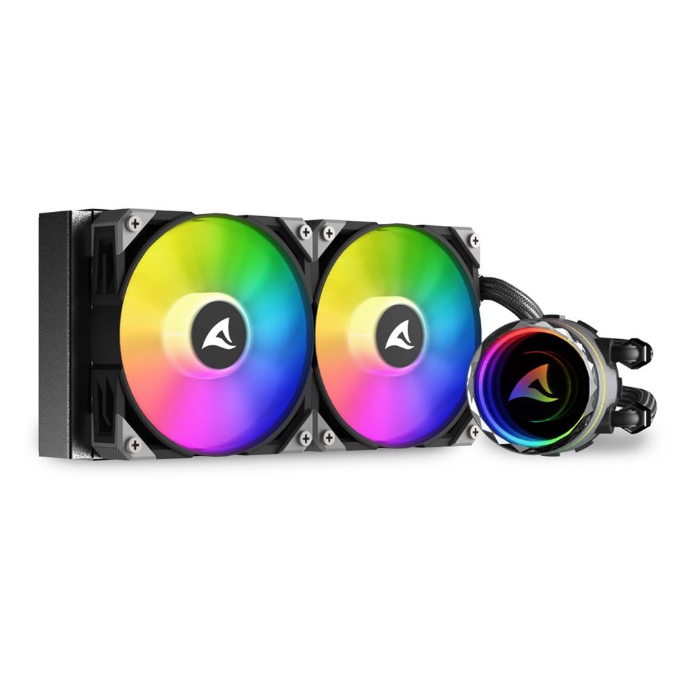 Sharkoon S80 RGB Raffreddatore di liquidi AIO 240mm con 2 ventole A-RGB da 120mm, compatibile con socket Intel e AMD