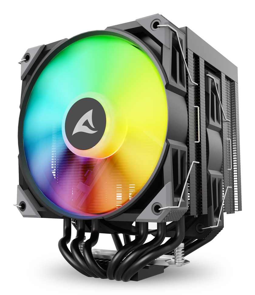 Sharkoon A60 RGB Dissipatore ad Aria per CPU Doppia Torre 120mm con 6 Condotti di Calore, Ventola ARGB PWM e Ventola PWM, TDP 260W