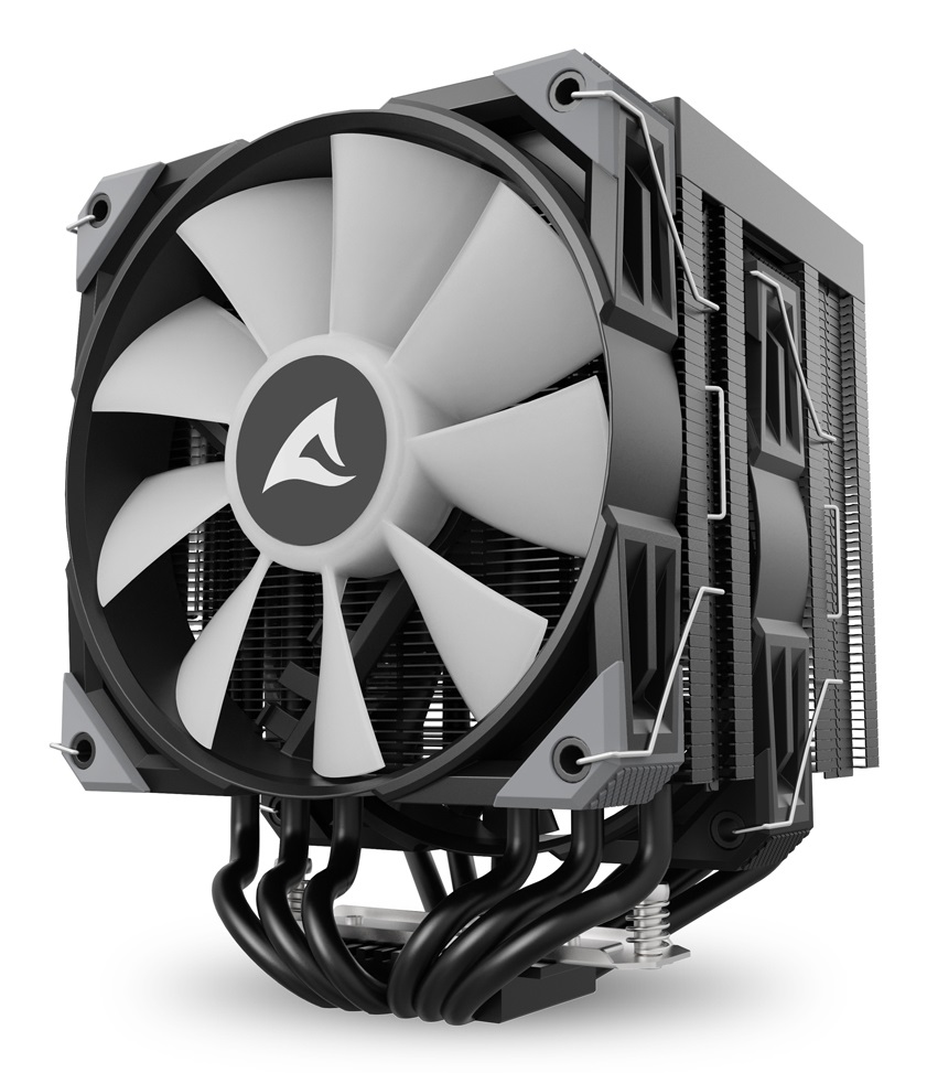 Sharkoon A60 RGB Dissipatore ad Aria per CPU Doppia Torre 120mm con 6 Condotti di Calore, Ventola ARGB PWM e Ventola PWM, TDP 260W