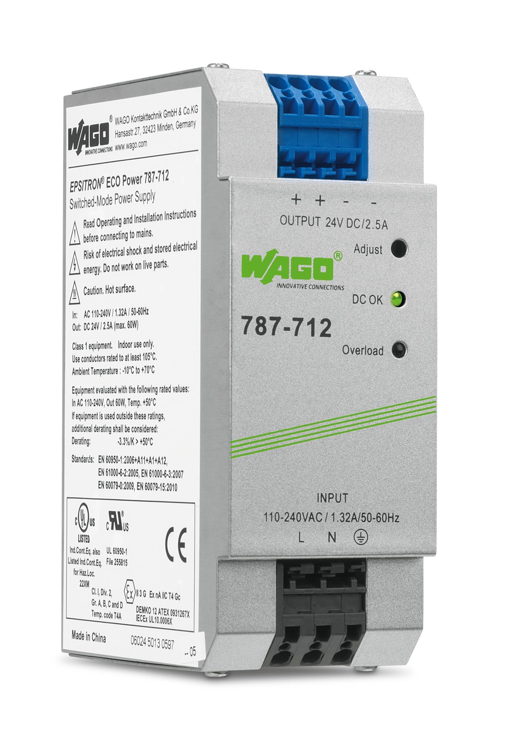 Wago 787-712 Alimentatore di rete ECO per guida DIN 24 V/DC 2,5 A 60 W