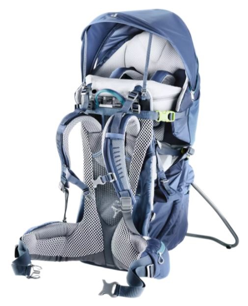 Deuter Kid Comfort Pro Zaino Porta Bambino Blu con Zainetto Integrato, Tettuccio Parasole e Specchio