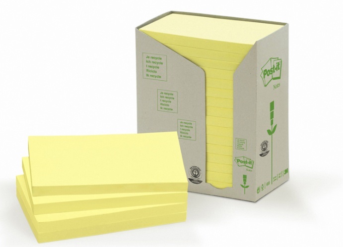 Post-it 655-1T - Note in Carta Riciclata Giallo 127x76 mm, 100 Fogli, Confezione da 16 Blocchetti