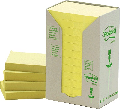 Post-it® Notes Giallo Canary™ 38x51 mm in carta riciclata - Conf. 24 blocchetti da 100 fogli - Certificazione Blaue Engel