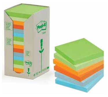 Post-it® Foglietti Autoadesivi in Carta Riciclata Assortiti Pastello - 38x51 mm - Confezione Torre da 24 Blocchetti da 100 Fogli